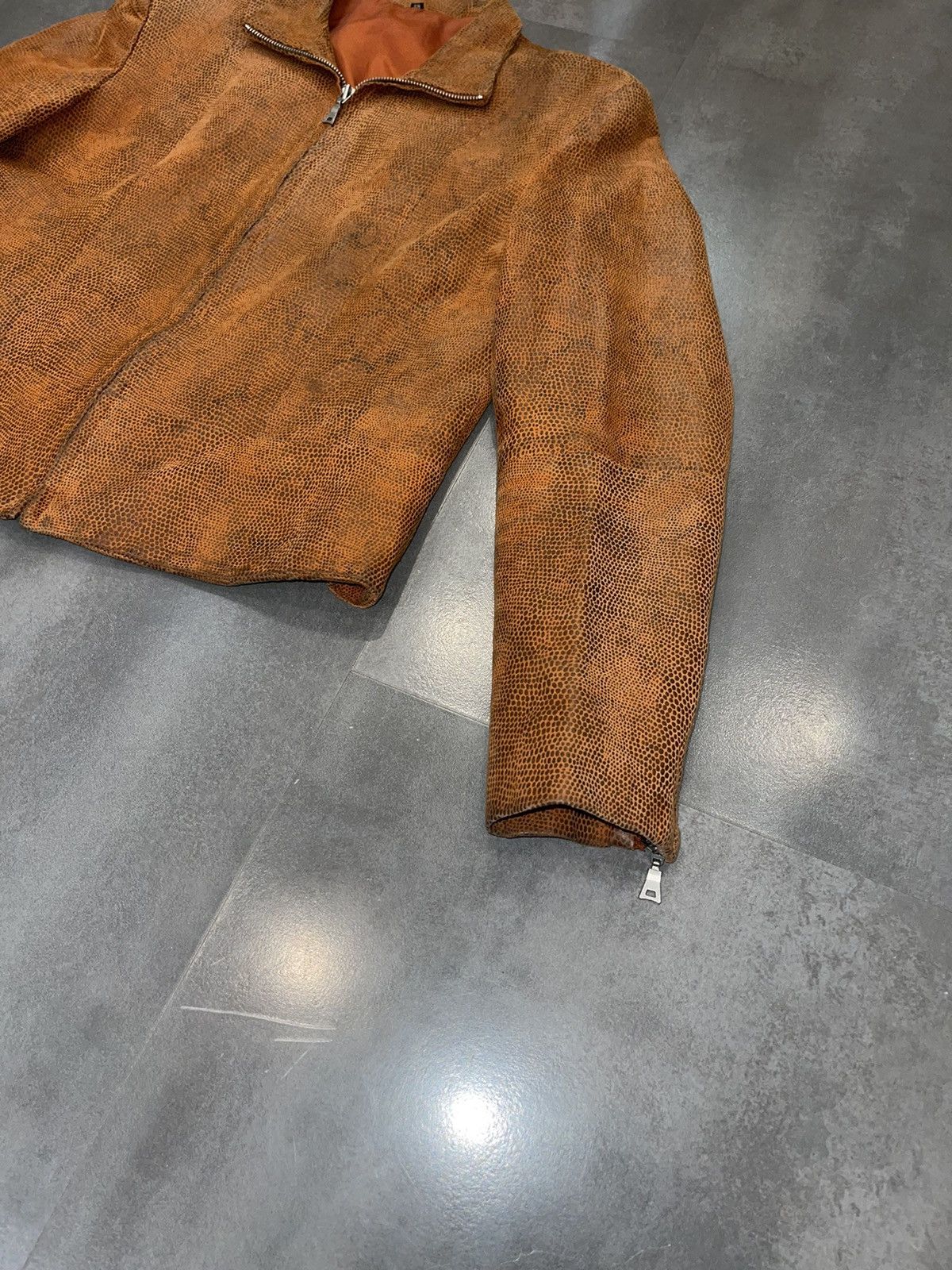 Leonard Paris Leonardo Snake Skin Orange Leather Jacket Size S / US 4 / IT 40 - 2 Thumbnail