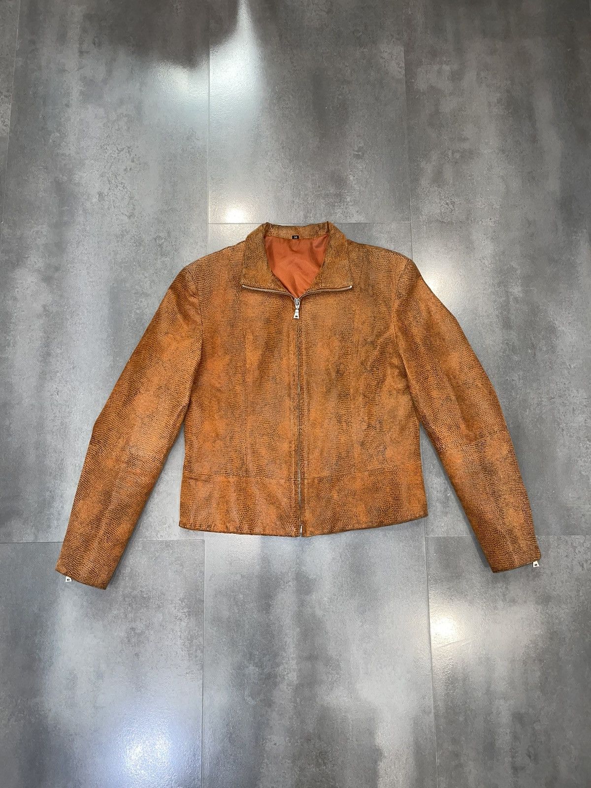 Leonard Paris Leonardo Snake Skin Orange Leather Jacket Size S / US 4 / IT 40 - 1 Thumbnail