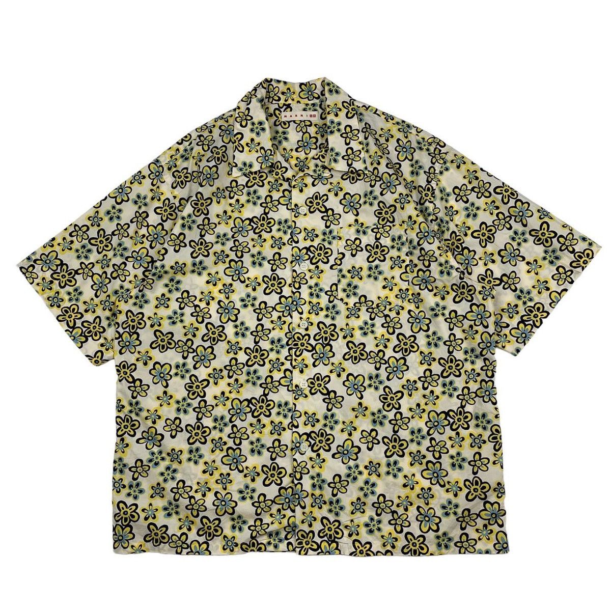 image of Marni Uniqlo Oversized Printed Open Collar Shirt in Off White, Men's (Size Large)