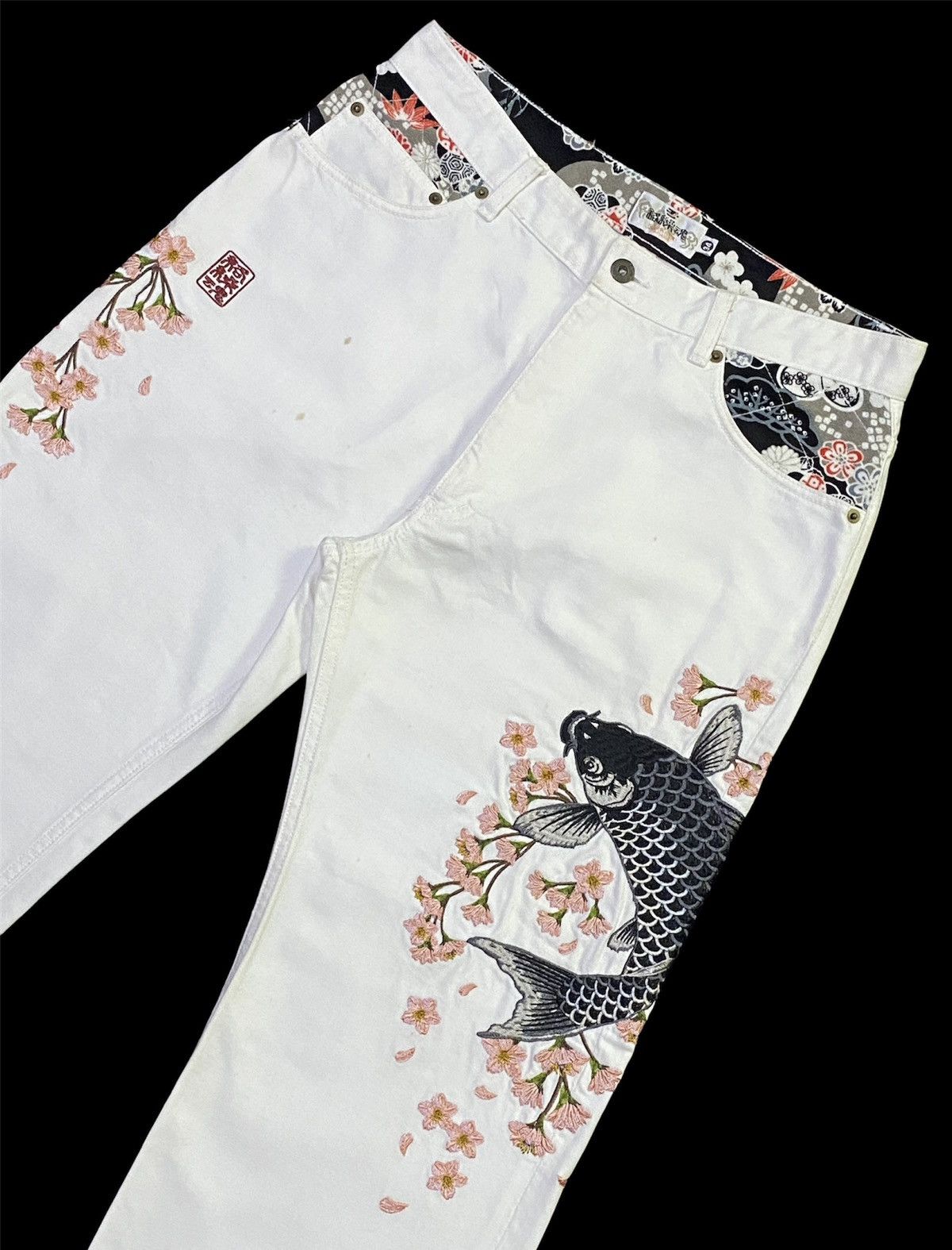 Japanese Brand Karakuri Tamashii Embroidered Japanese Brand koi fish Design Size US 33 - 20 Thumbnail