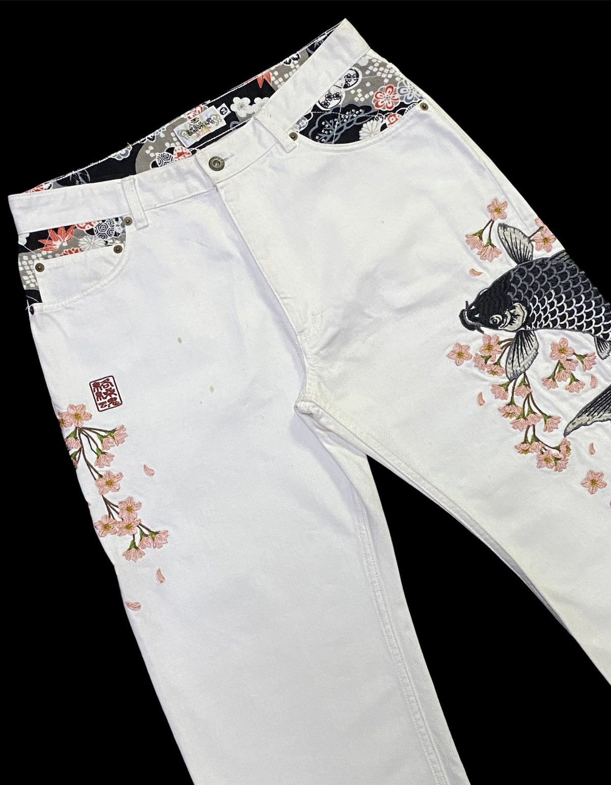 Japanese Brand Karakuri Tamashii Embroidered Japanese Brand koi fish Design Size US 33 - 19 Thumbnail