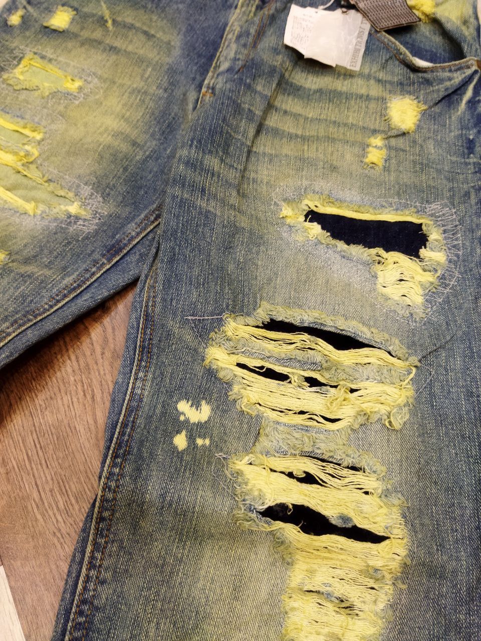 Japanese Brand Exhibitionist TTU Japan Distressed Look Denim Jeans Size US 33 - 14 Thumbnail