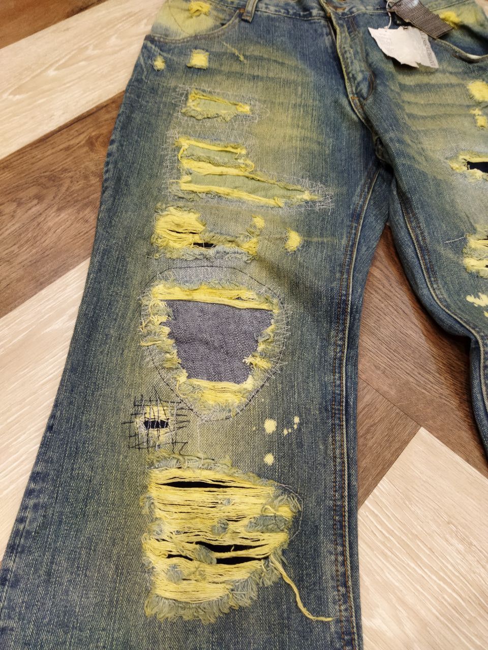 Japanese Brand Exhibitionist TTU Japan Distressed Look Denim Jeans Size US 33 - 13 Thumbnail