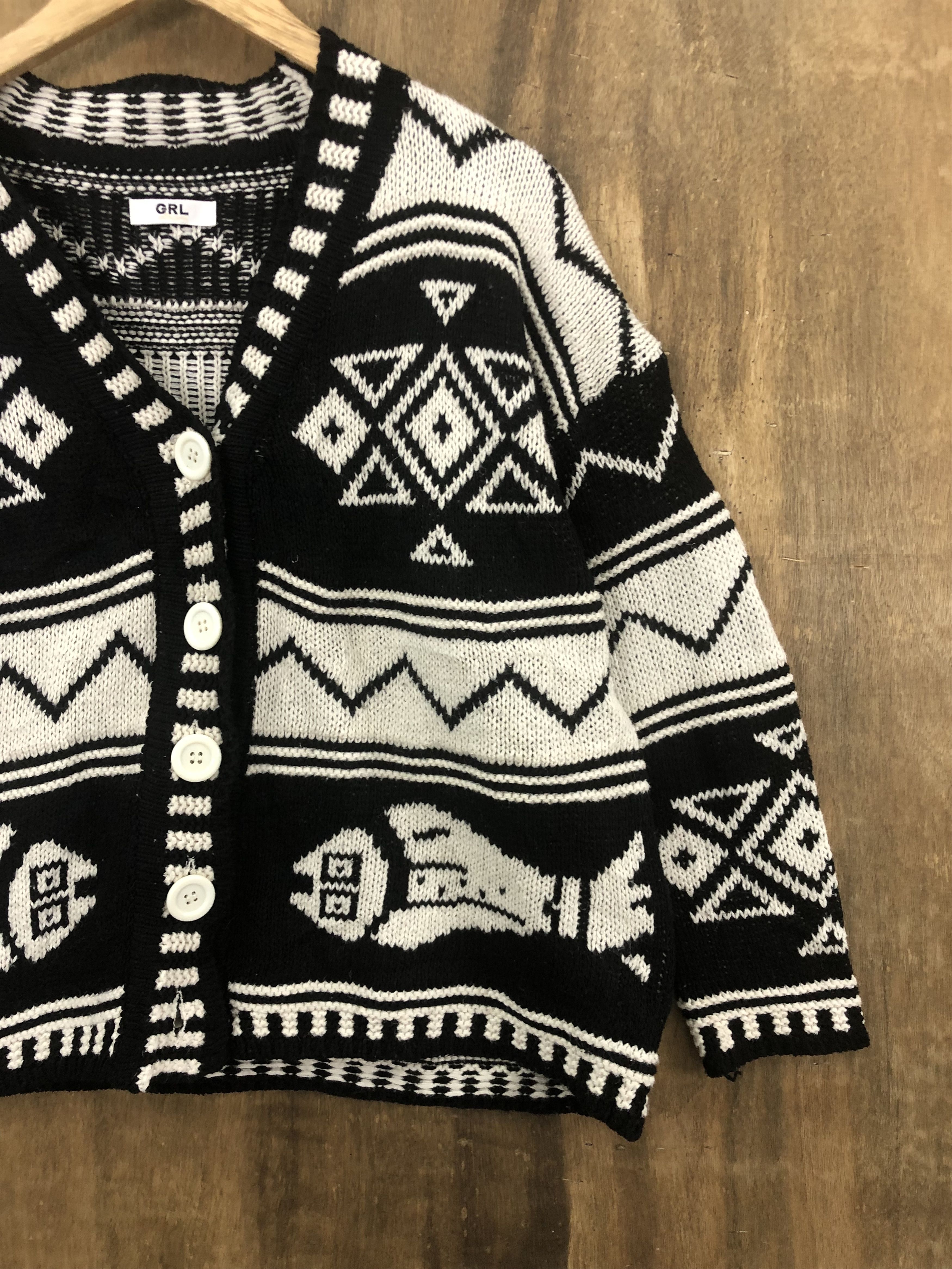 Homespun Knitwear DL GRL Black White motive art Knitwear Cardigan #W735 Size US M / EU 48-50 / 2 - 3 Thumbnail