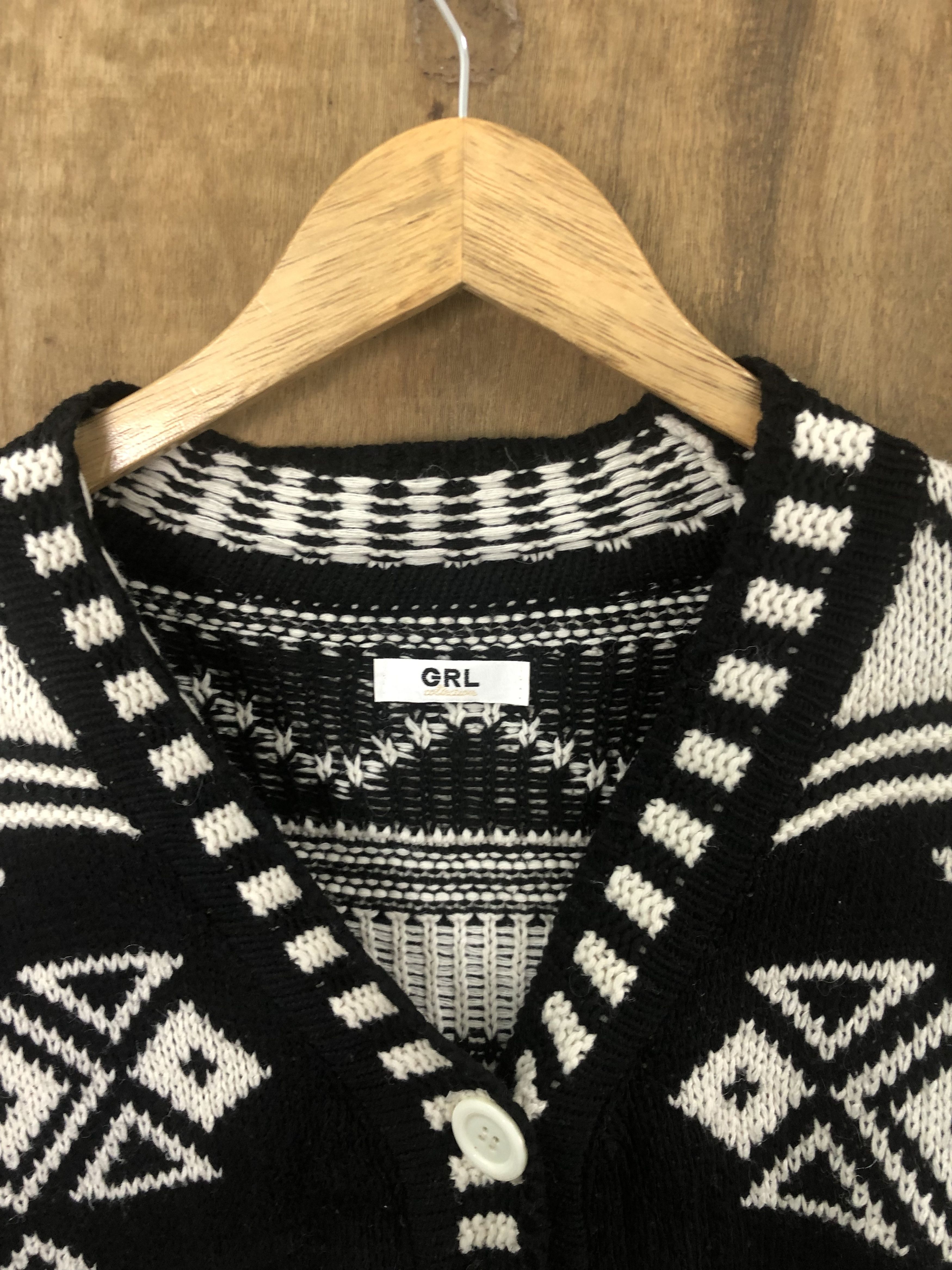 Homespun Knitwear DL GRL Black White motive art Knitwear Cardigan #W735 Size US M / EU 48-50 / 2 - 4 Thumbnail