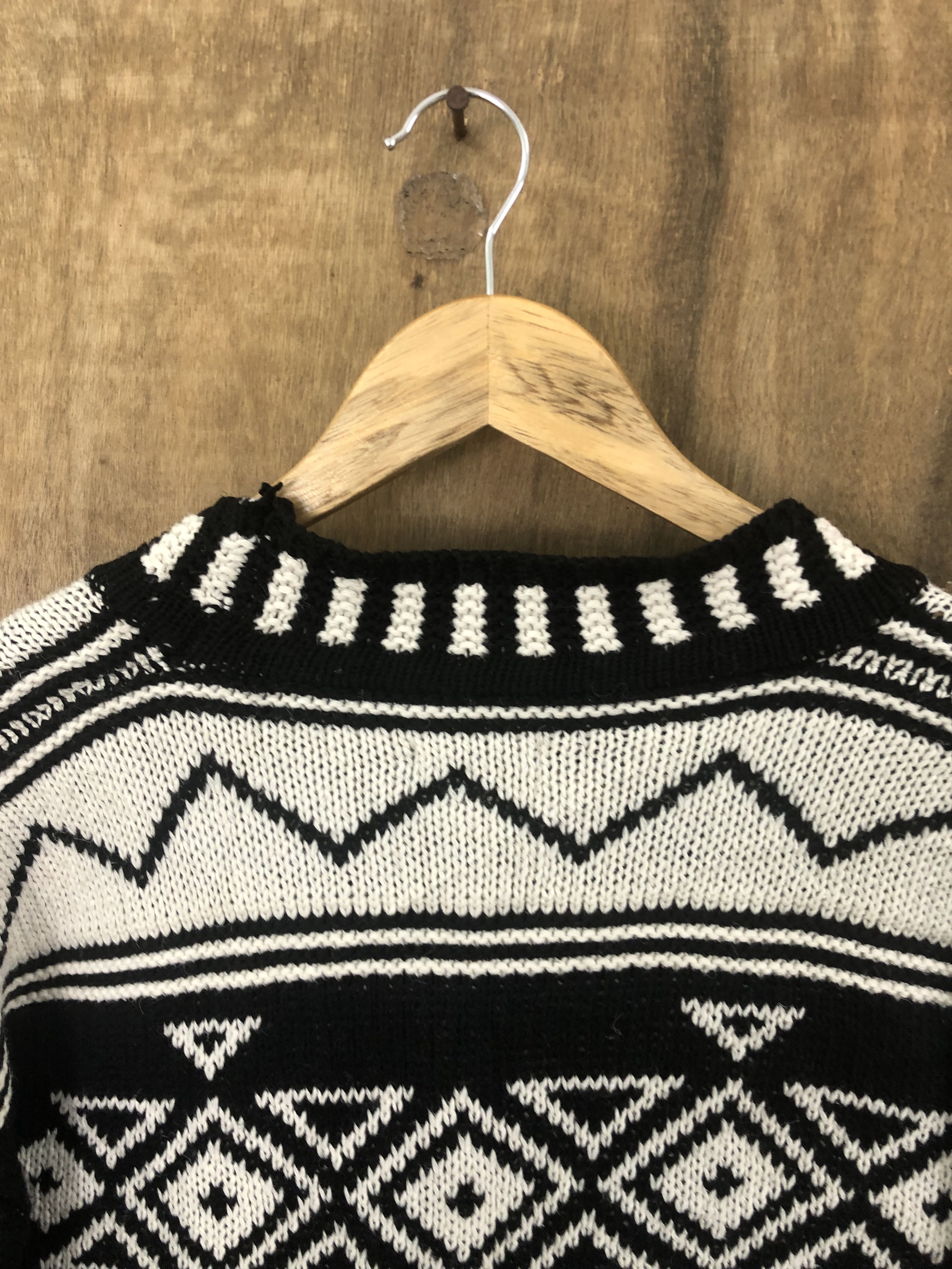 Homespun Knitwear DL GRL Black White motive art Knitwear Cardigan #W735 Size US M / EU 48-50 / 2 - 7 Thumbnail