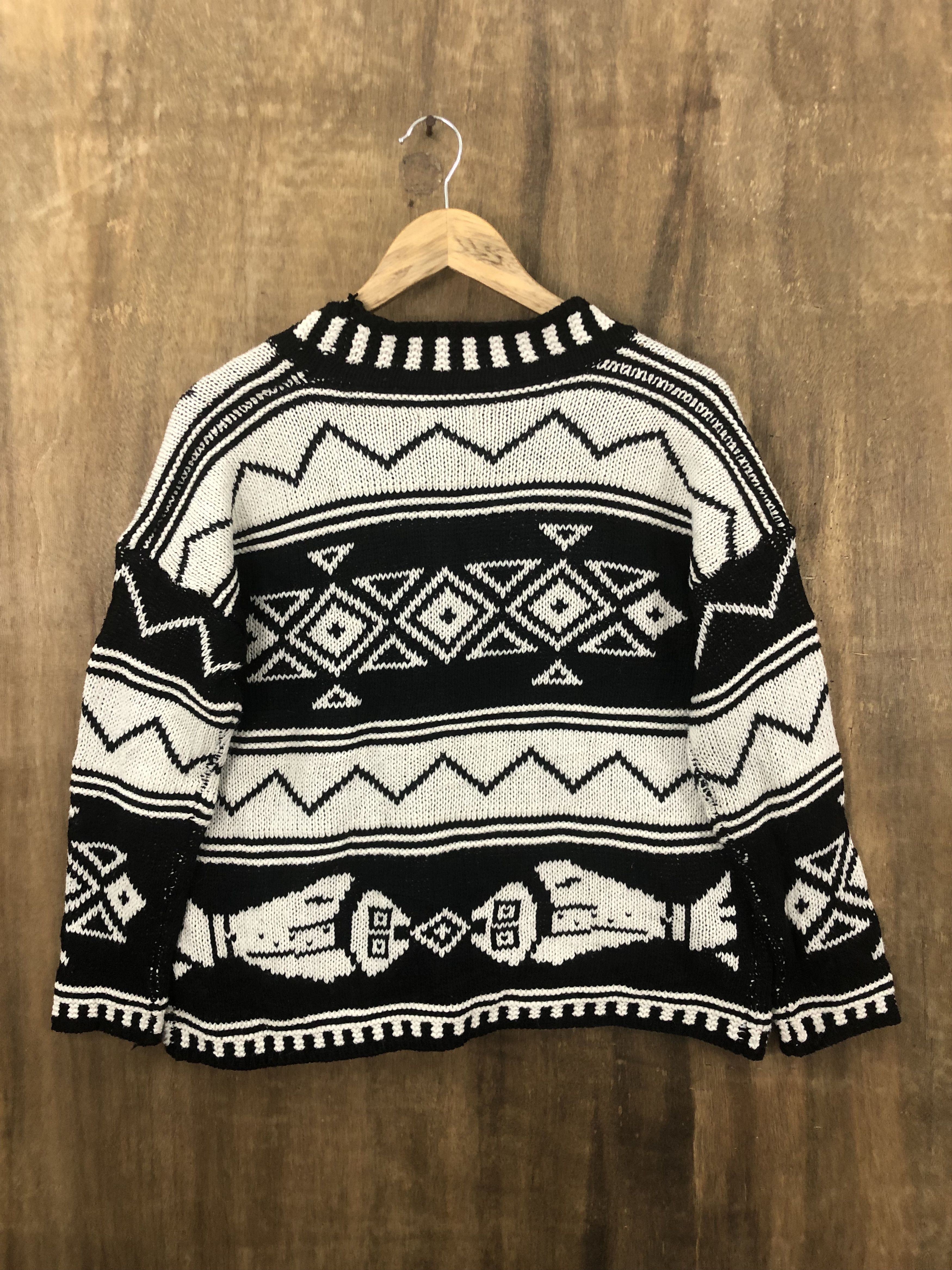 Homespun Knitwear DL GRL Black White motive art Knitwear Cardigan #W735 Size US M / EU 48-50 / 2 - 2 Thumbnail