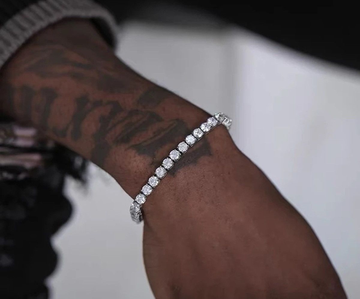 Jewelry Diamond Ice Casual Chain Cuff Bracelet Link in Silver, Men's
