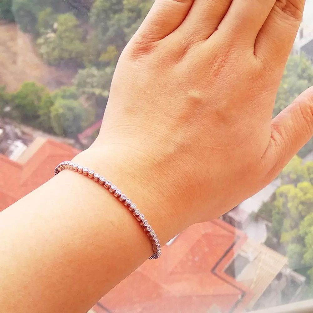 Jewelry × Vintage 2mm Elegant Pure Round Crystal Luxury Bracelet Size ONE SIZE - 4 Thumbnail