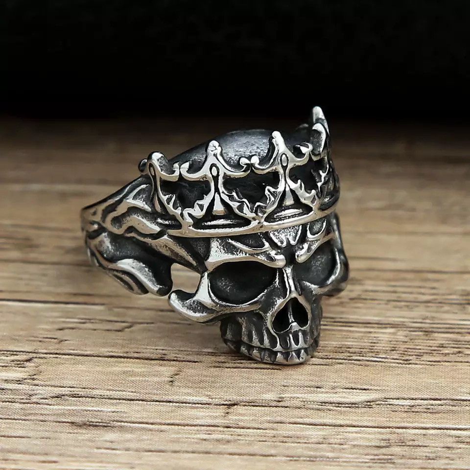 Jewelry Gothic Crown Calvarium Skull Punk Ring Size ONE SIZE - 8 Thumbnail
