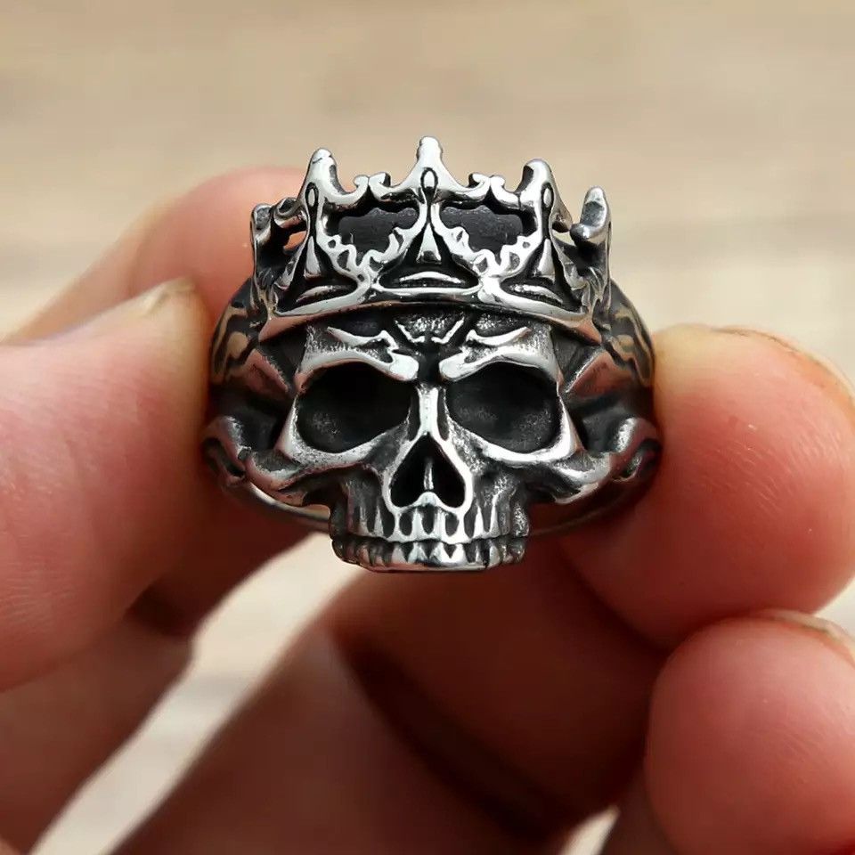 Jewelry Gothic Crown Calvarium Skull Punk Ring Size ONE SIZE - 6 Thumbnail