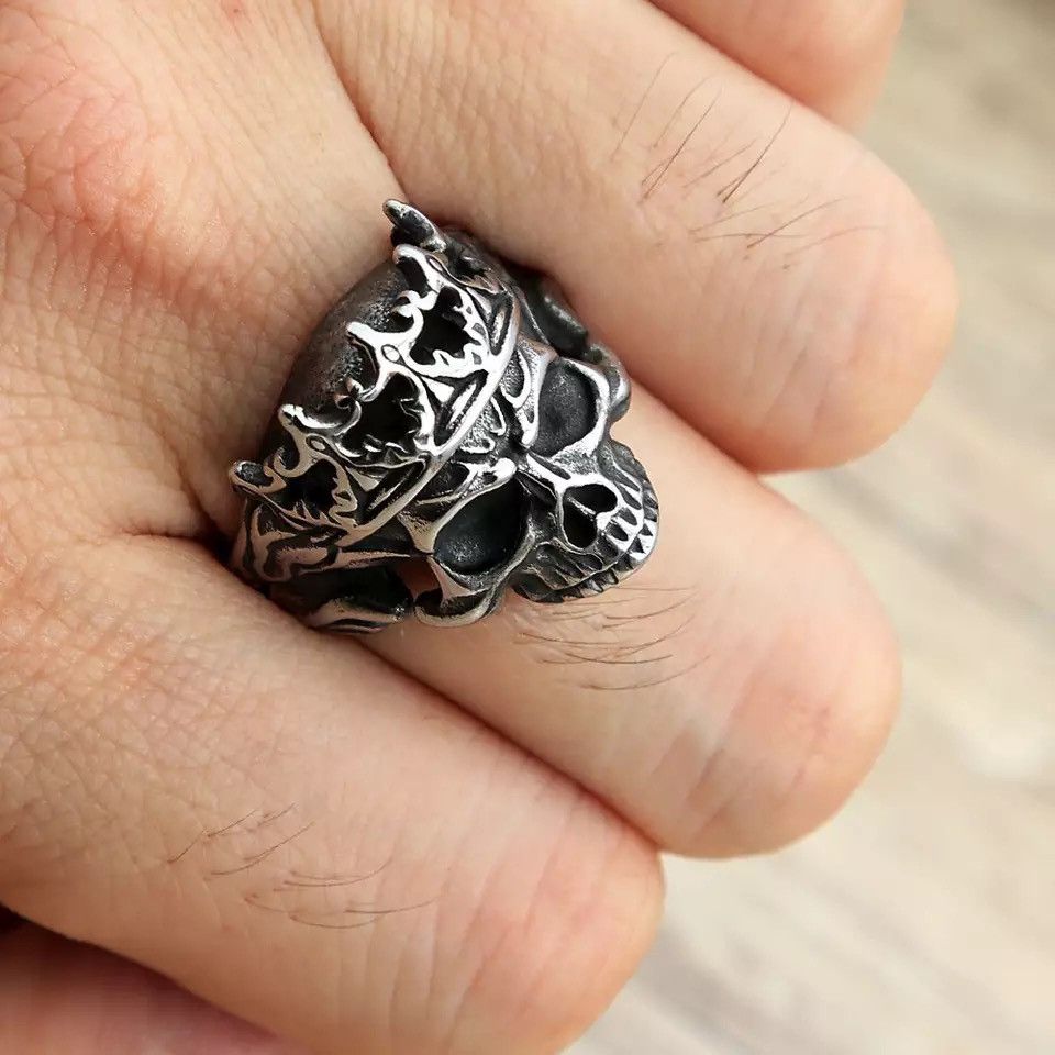Jewelry Gothic Crown Calvarium Skull Punk Ring Size ONE SIZE - 4 Thumbnail