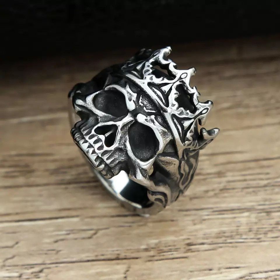 Jewelry Gothic Crown Calvarium Skull Punk Ring Size ONE SIZE - 2 Thumbnail