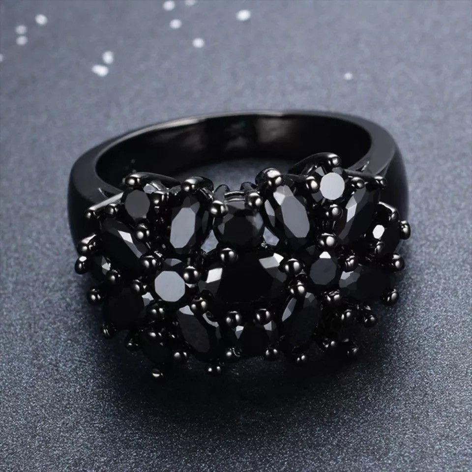 Jewelry Black Oval Inlaid Cross Border Ring Size ONE SIZE - 2 Thumbnail