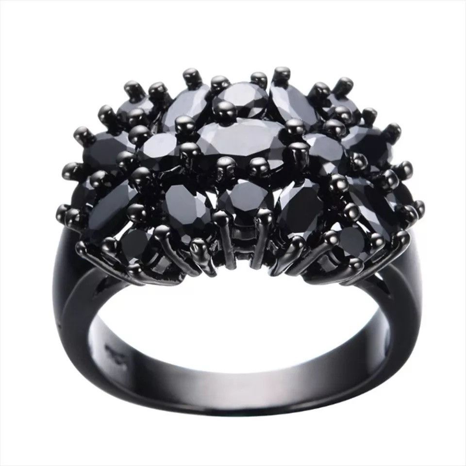 Jewelry Black Oval Inlaid Cross Border Ring Size ONE SIZE - 3 Thumbnail