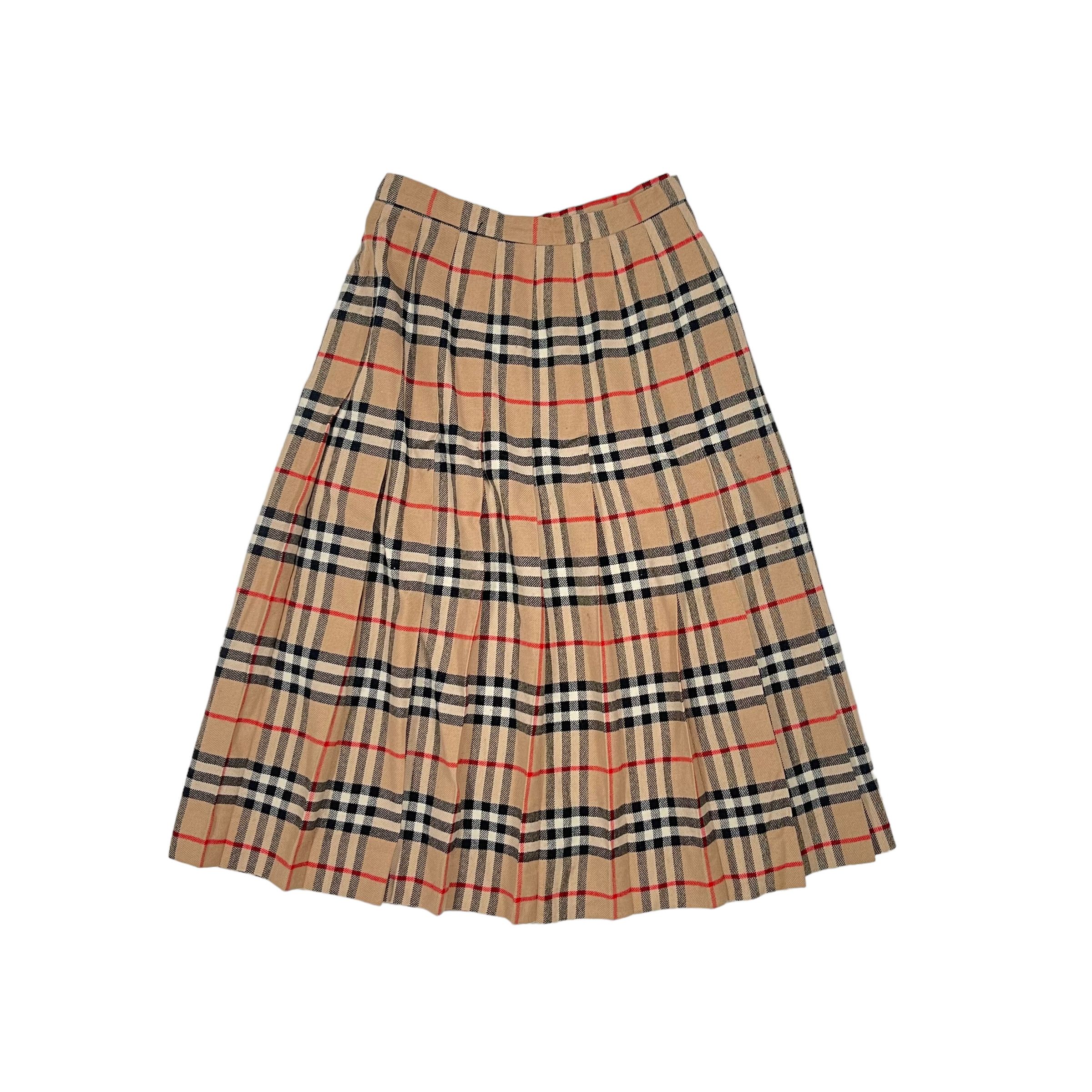 Burberry × Vintage Burberry Tartan Plaid Check Vintage Wool Pleated Midi Skirt Size 23" - 1 Thumbnail