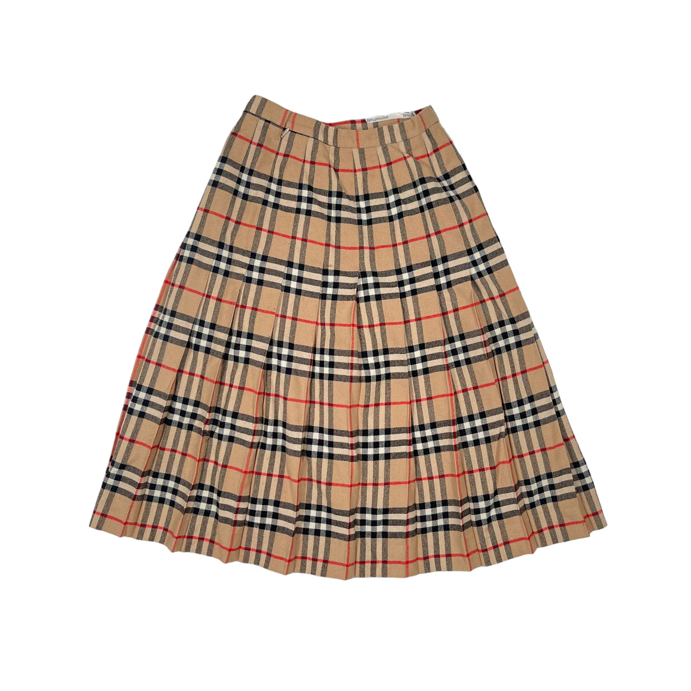 Burberry × Vintage Burberry Tartan Plaid Check Vintage Wool Pleated Midi Skirt Size 23" - 4 Thumbnail