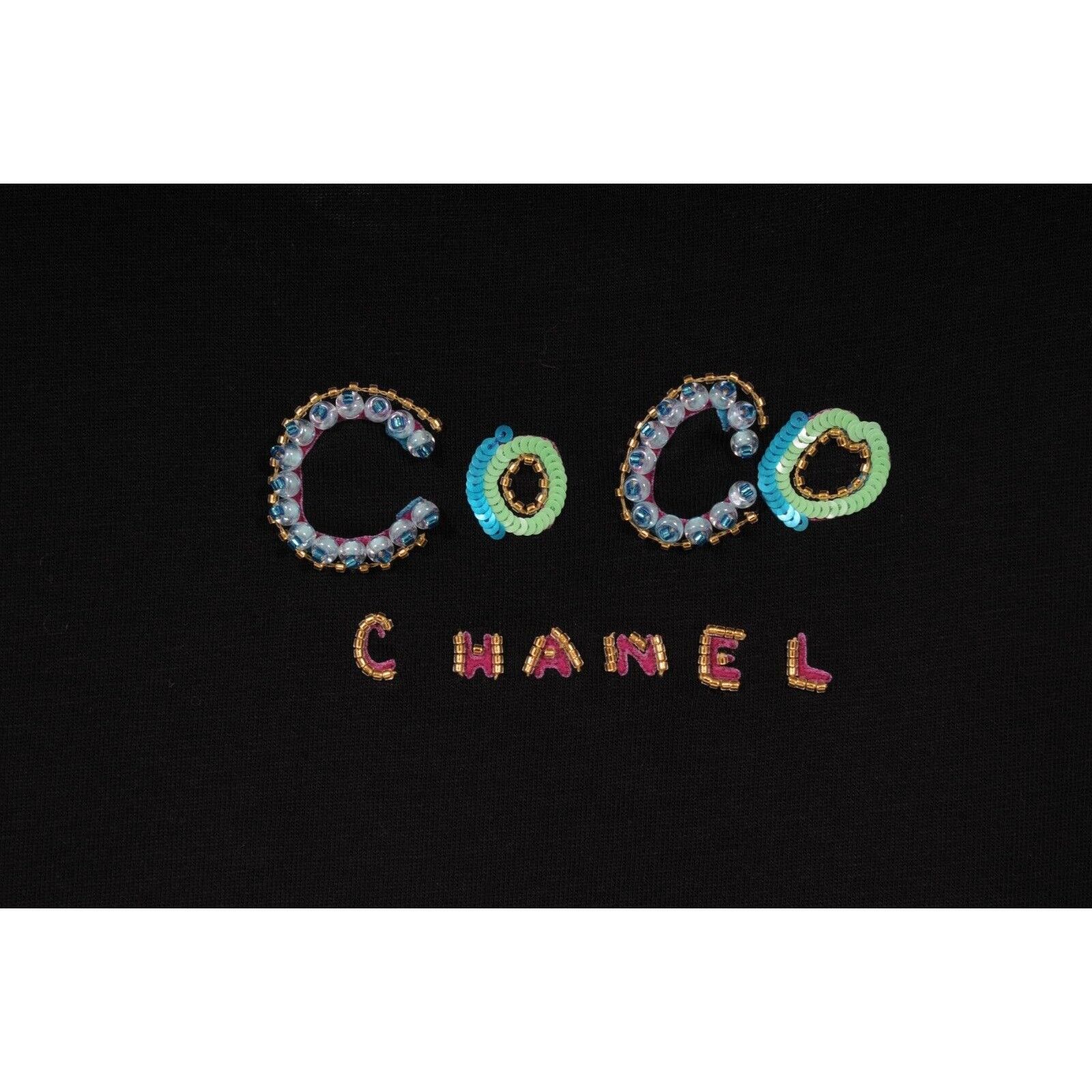Chanel × Pharrell Black Sequin Coco Logo T Shirt Size US XL / EU 56 / 4 - 6 Thumbnail