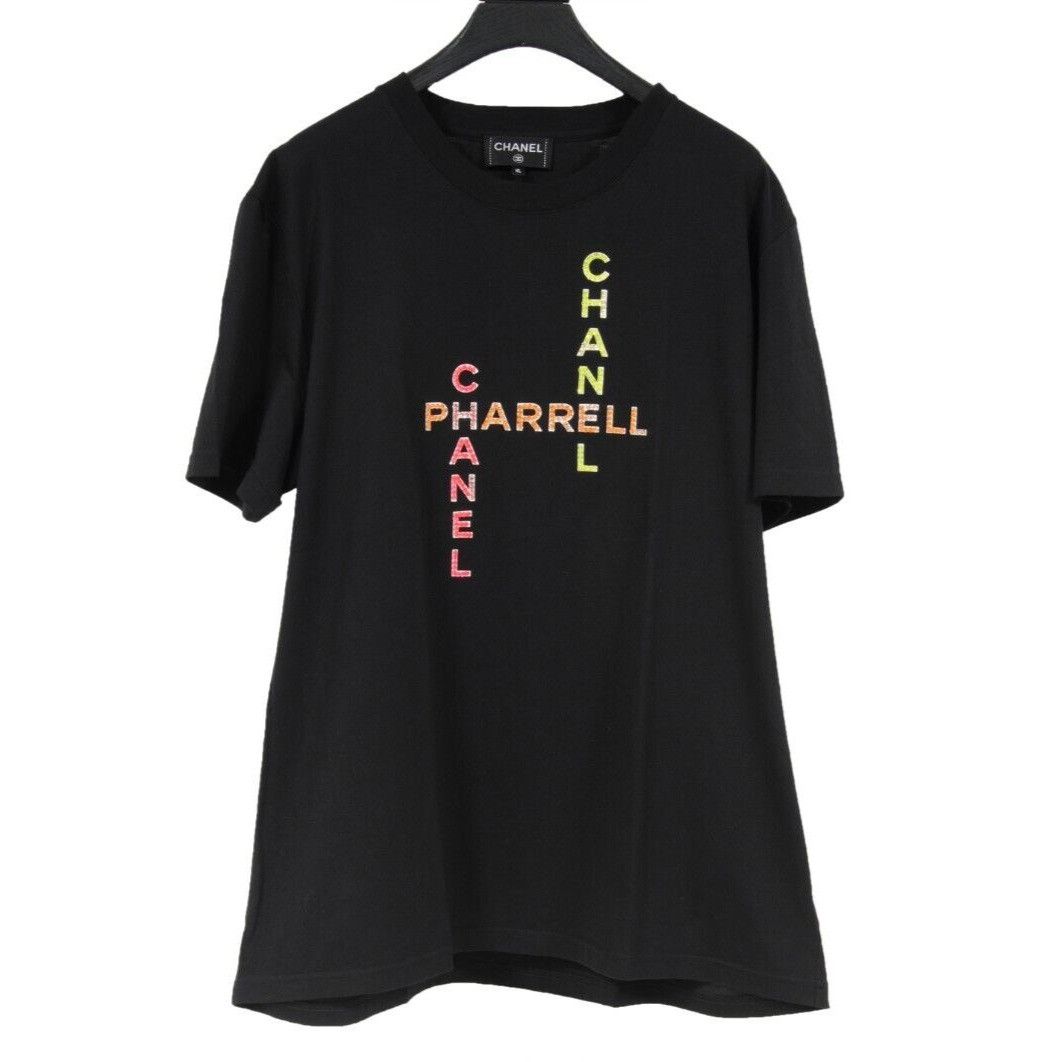 image of Chanel x Pharrell Black Sequin Coco Logo T Shirt, Men's (Size XL)