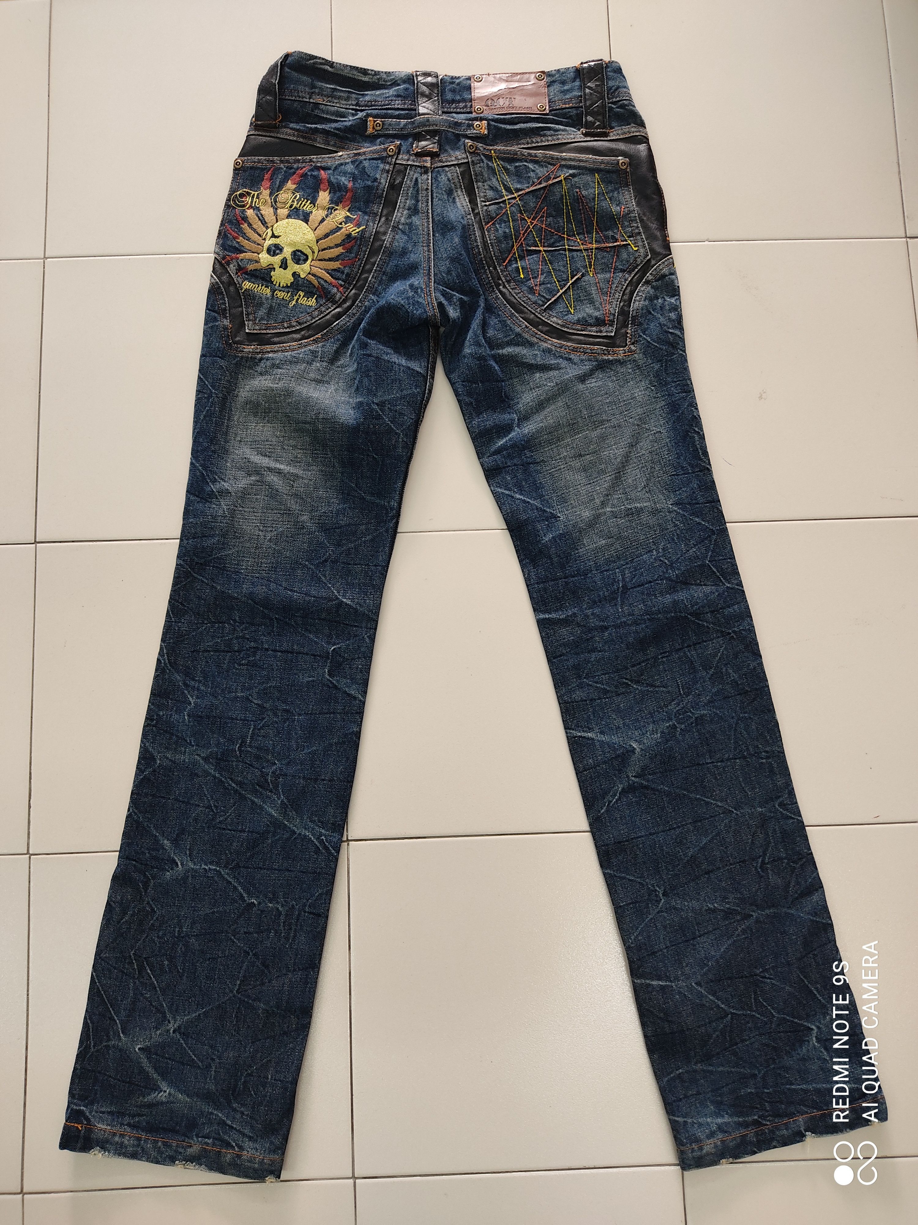 Japanese Brand Quarter Cent Flash Big Logo SKULL EMBEROIDERY jeans Size US 31 - 11 Thumbnail
