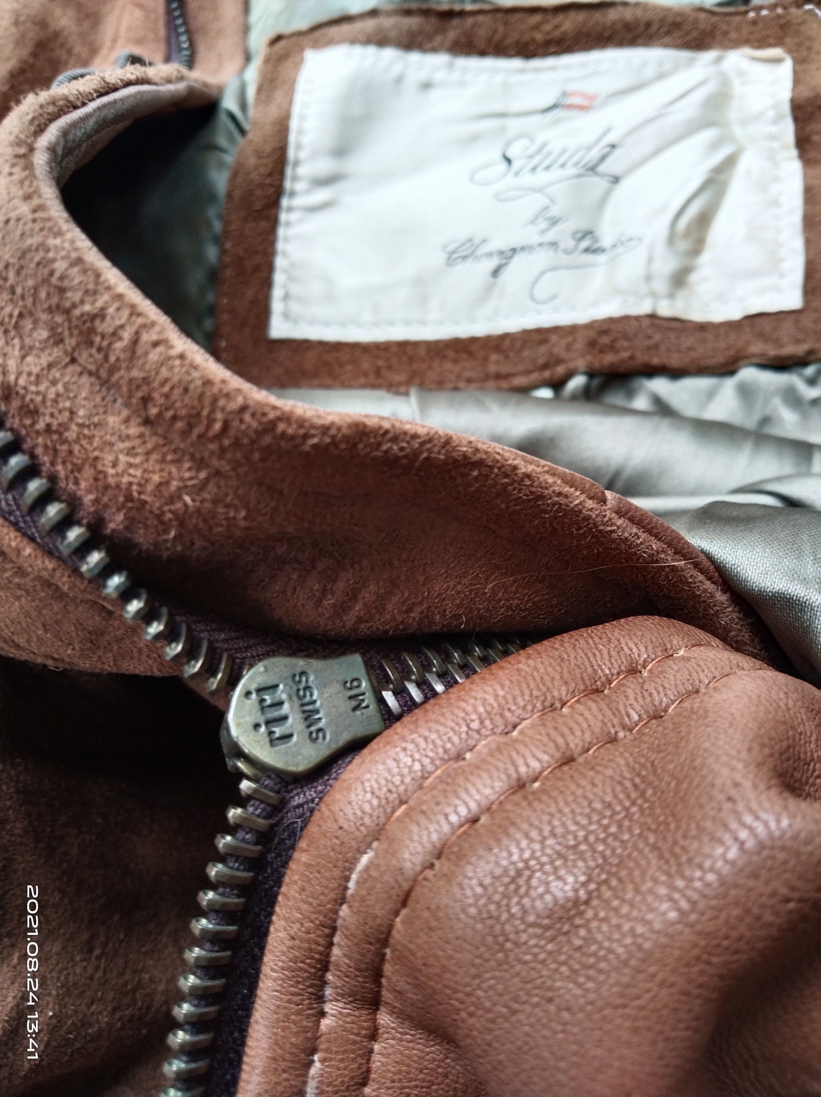 Vintage CHEVIGNON STUDIO RIRI ZIPPER BOMBER SUEDE LEATHER Size US L / EU 52-54 / 3 - 10 Thumbnail