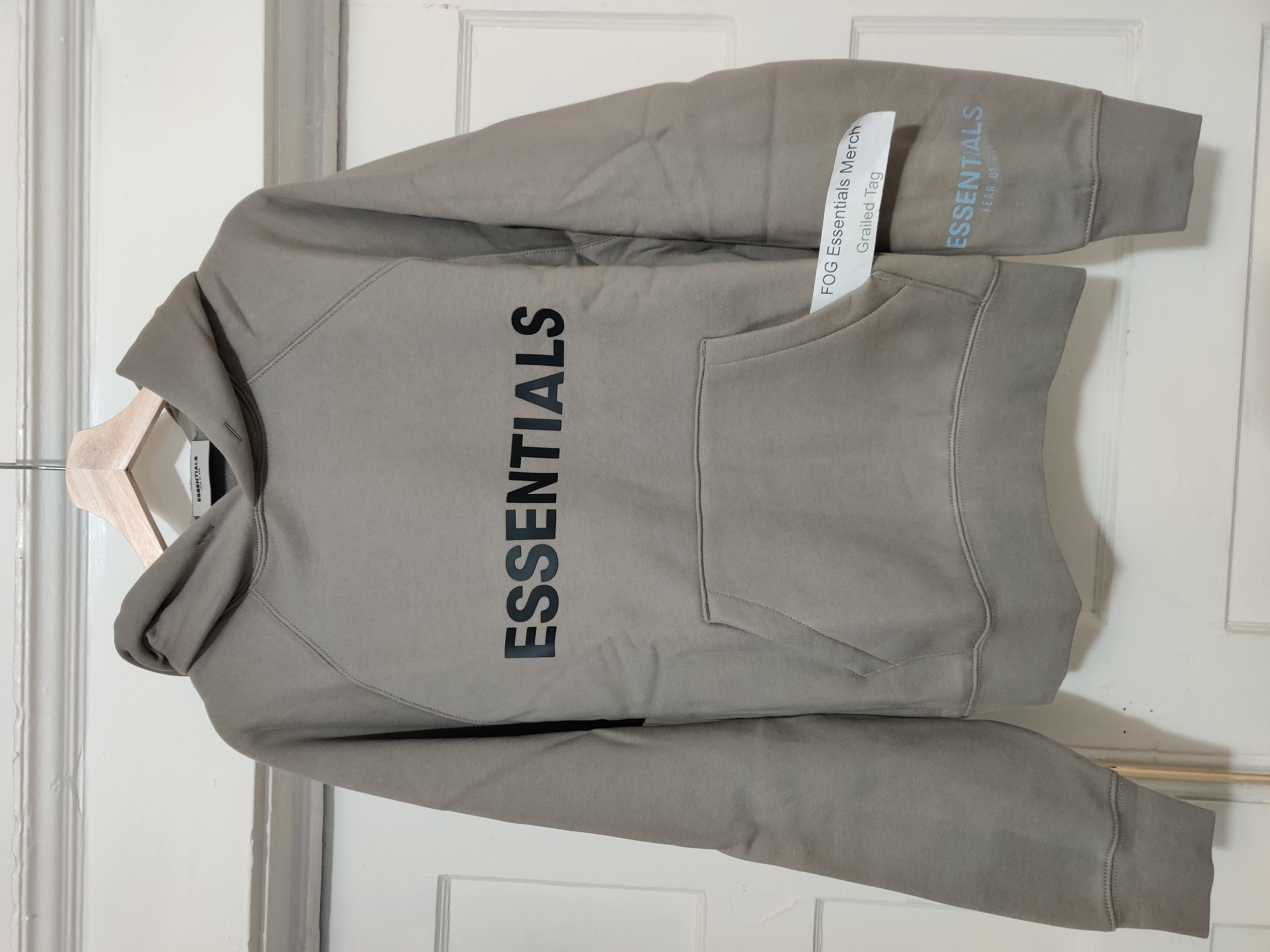Pre-owned Fear Of God (xxs-l) 2020 Cement Front Logo Essentials Hoodie Fog In Cement Grey