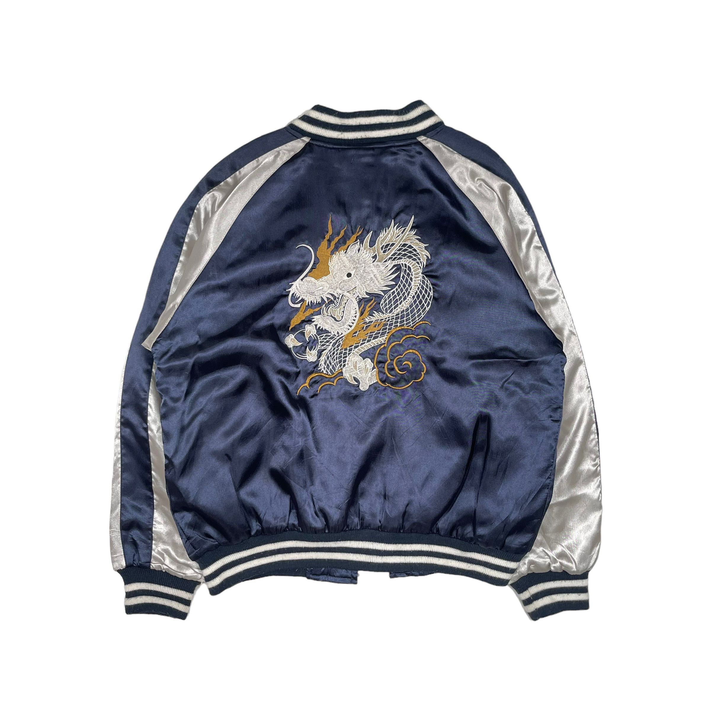 Japanese Sukajan Embroidered Dragon Satin Bomber Jacket