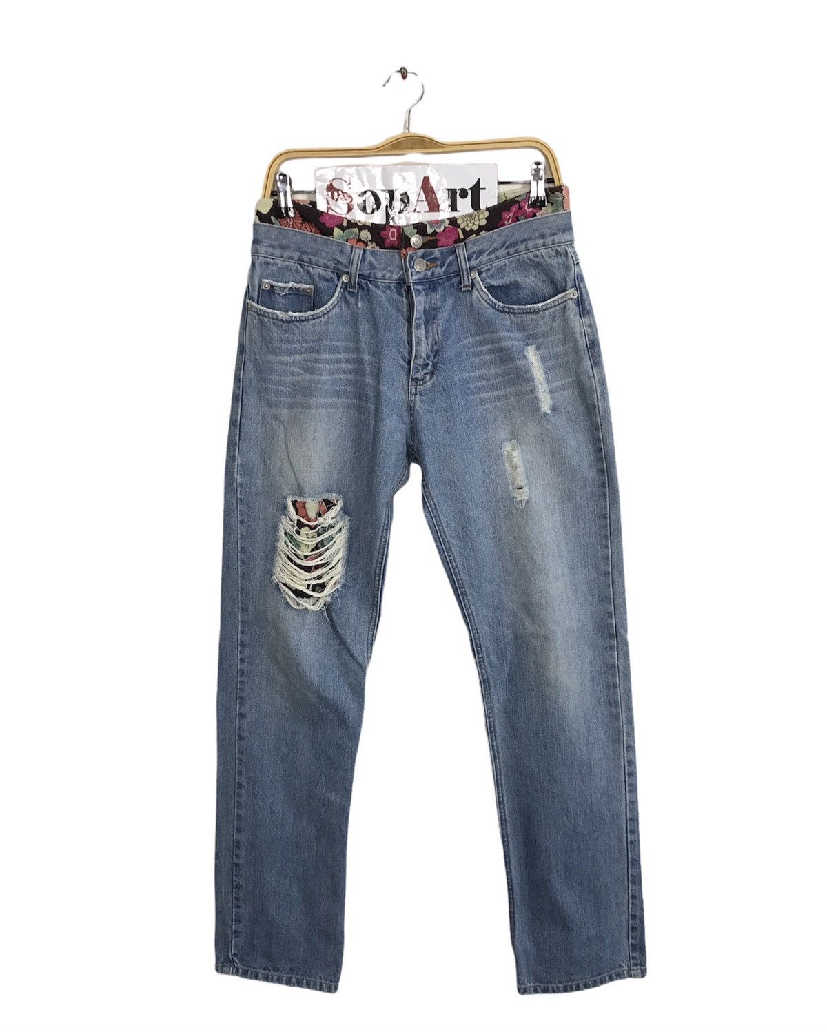 Japanese Brand × Vintage Vtg Japanese Brand Double Waist Art Flower Distressed jeans Size 30" / US 8 / IT 44 - 1 Thumbnail