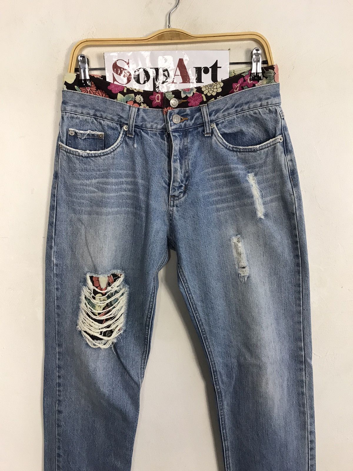 Japanese Brand × Vintage Vtg Japanese Brand Double Waist Art Flower Distressed jeans Size 30" / US 8 / IT 44 - 3 Thumbnail
