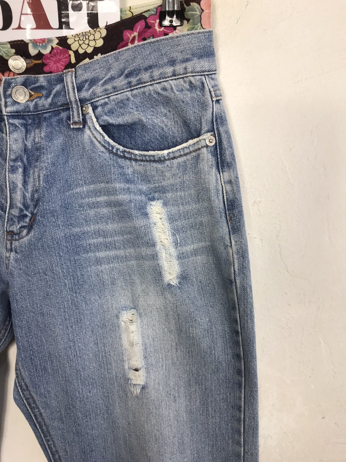 Japanese Brand × Vintage Vtg Japanese Brand Double Waist Art Flower Distressed jeans Size 30" / US 8 / IT 44 - 5 Thumbnail