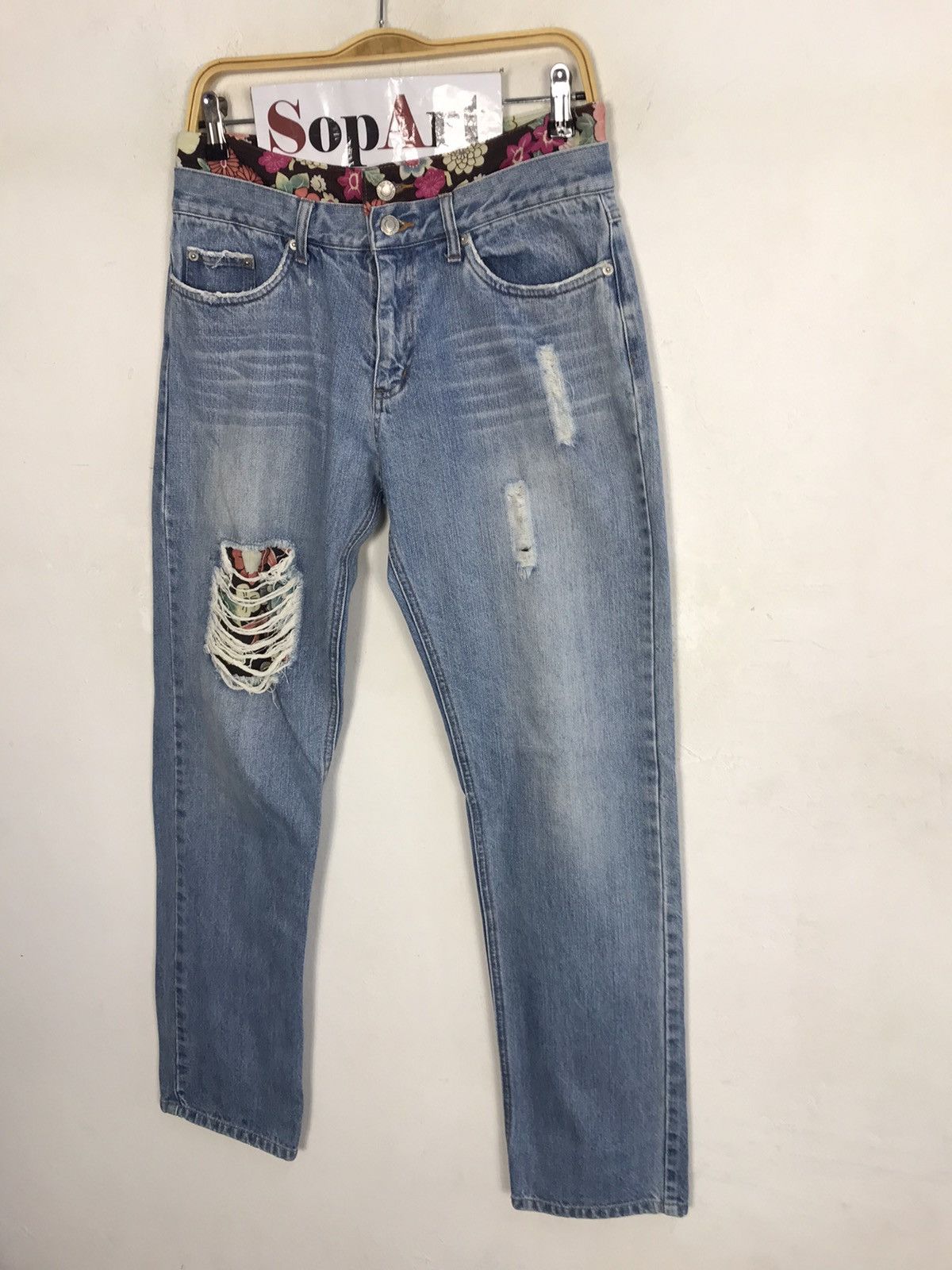 Japanese Brand × Vintage Vtg Japanese Brand Double Waist Art Flower Distressed jeans Size 30" / US 8 / IT 44 - 4 Thumbnail
