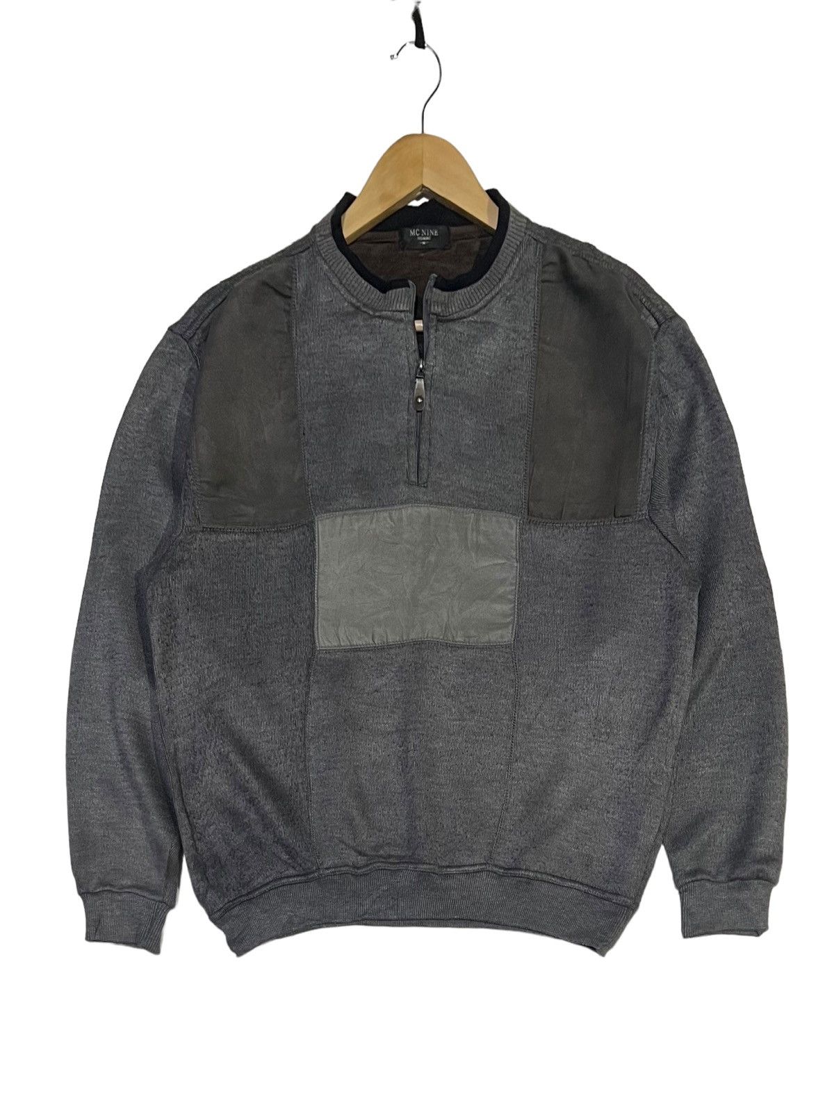 image of Archival Clothing Vintage 90's Mc Nine Patchwork Sweater Crewneck in Grey, Men's (Size Medium)