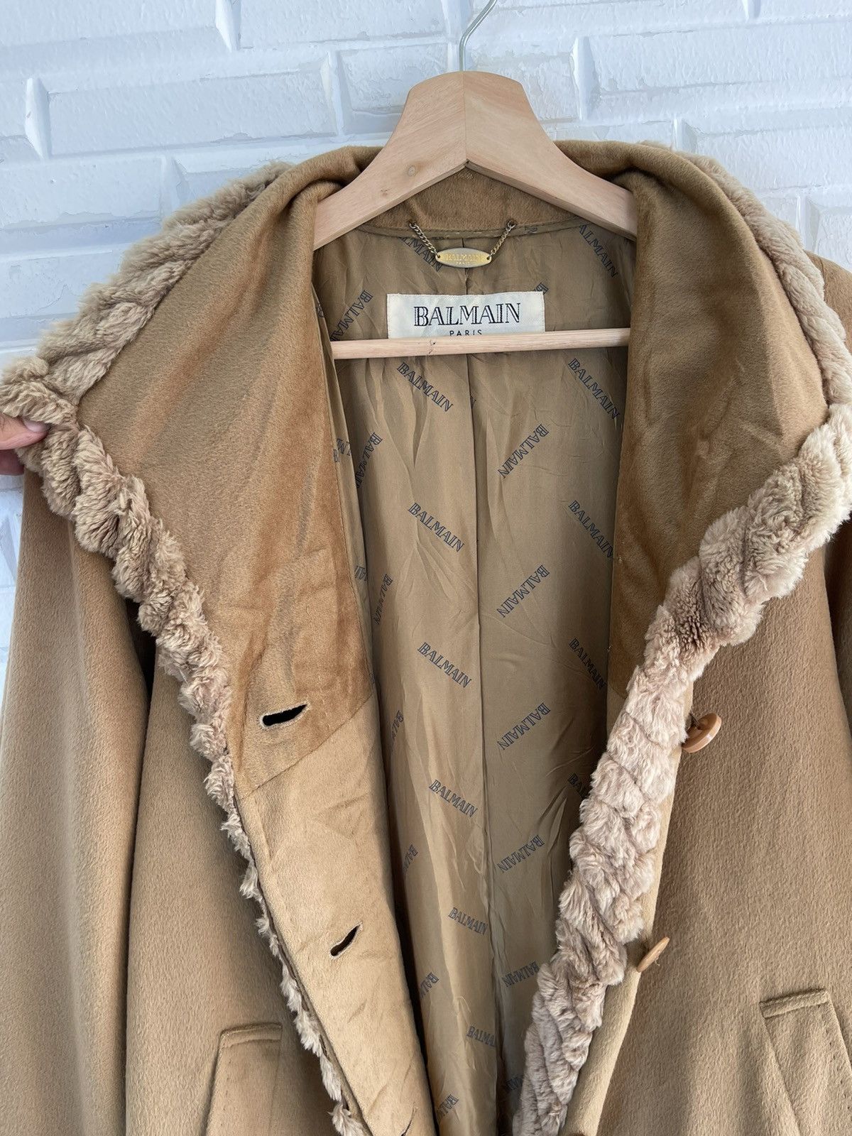 Balmain × Vintage VINTAGE BALMAIN CASHMERE LONG COAT FAUX FUR Size M / US 6-8 / IT 42-44 - 5 Thumbnail