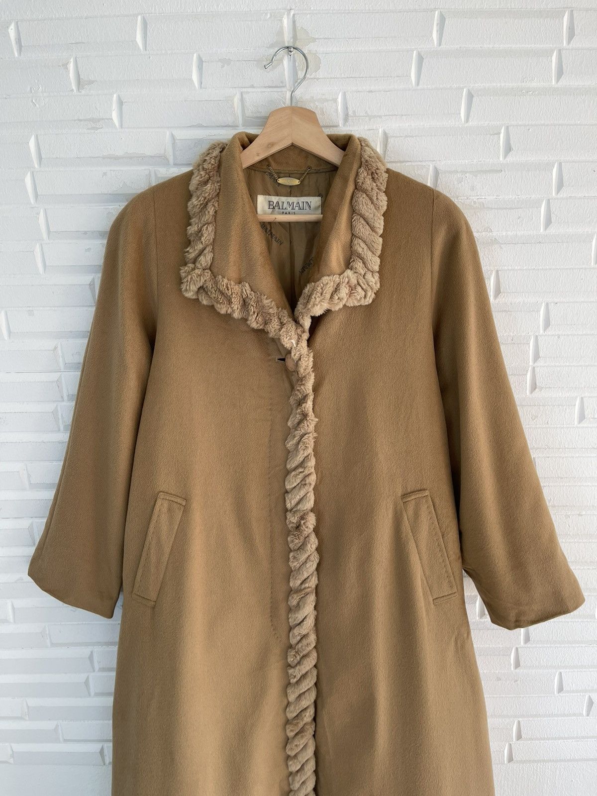 Balmain × Vintage VINTAGE BALMAIN CASHMERE LONG COAT FAUX FUR Size M / US 6-8 / IT 42-44 - 3 Thumbnail