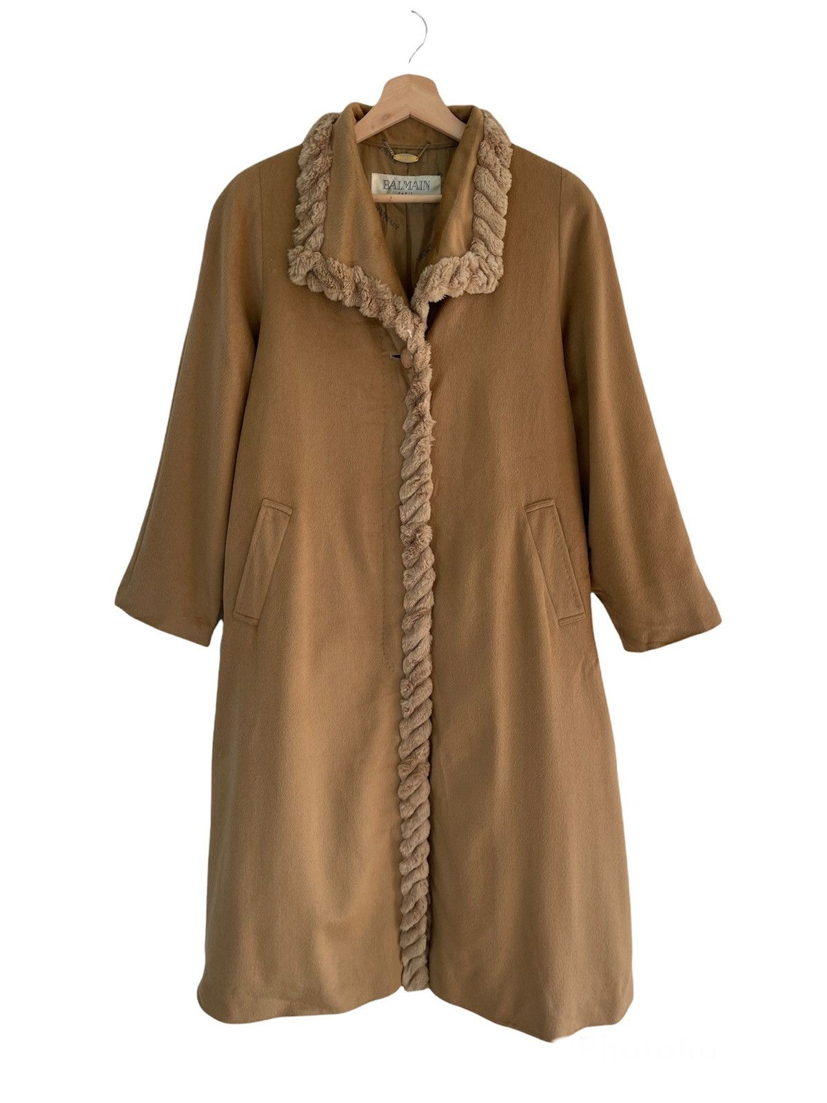 Balmain × Vintage VINTAGE BALMAIN CASHMERE LONG COAT FAUX FUR Size M / US 6-8 / IT 42-44 - 2 Thumbnail