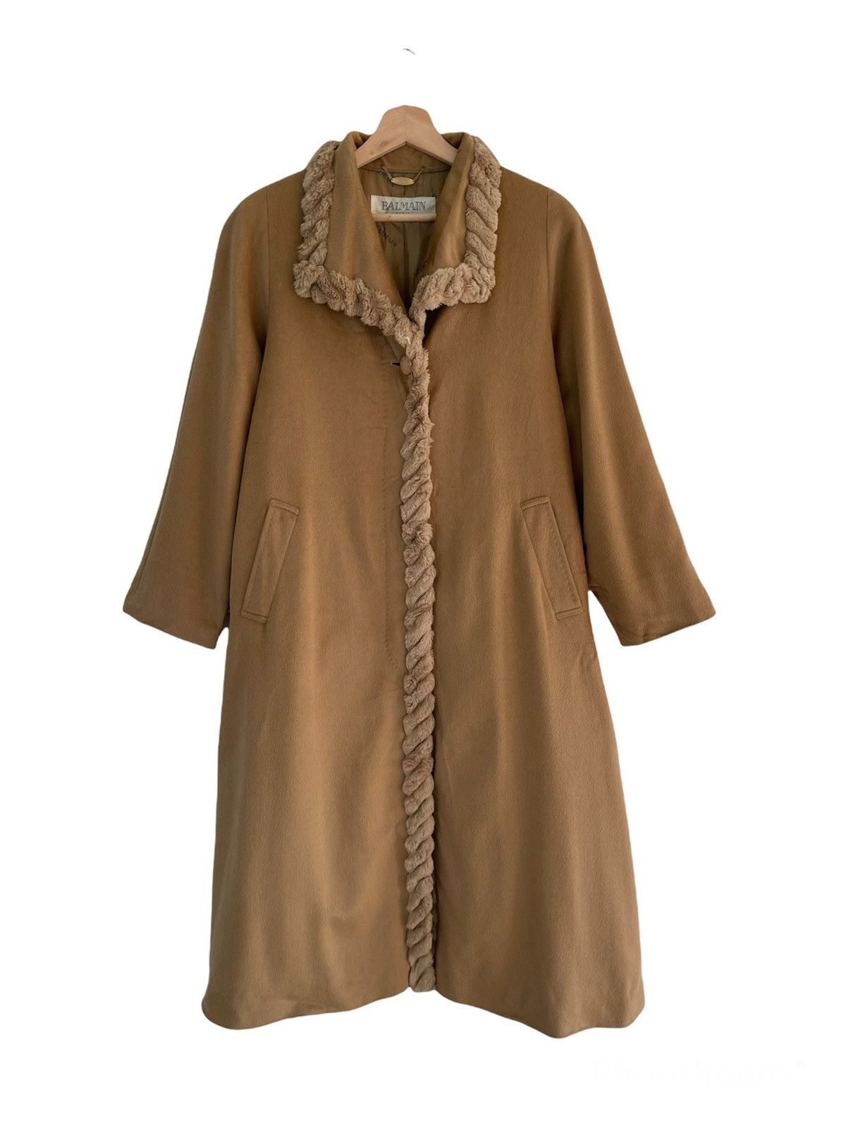 Balmain × Vintage VINTAGE BALMAIN CASHMERE LONG COAT FAUX FUR Size M / US 6-8 / IT 42-44 - 1 Thumbnail