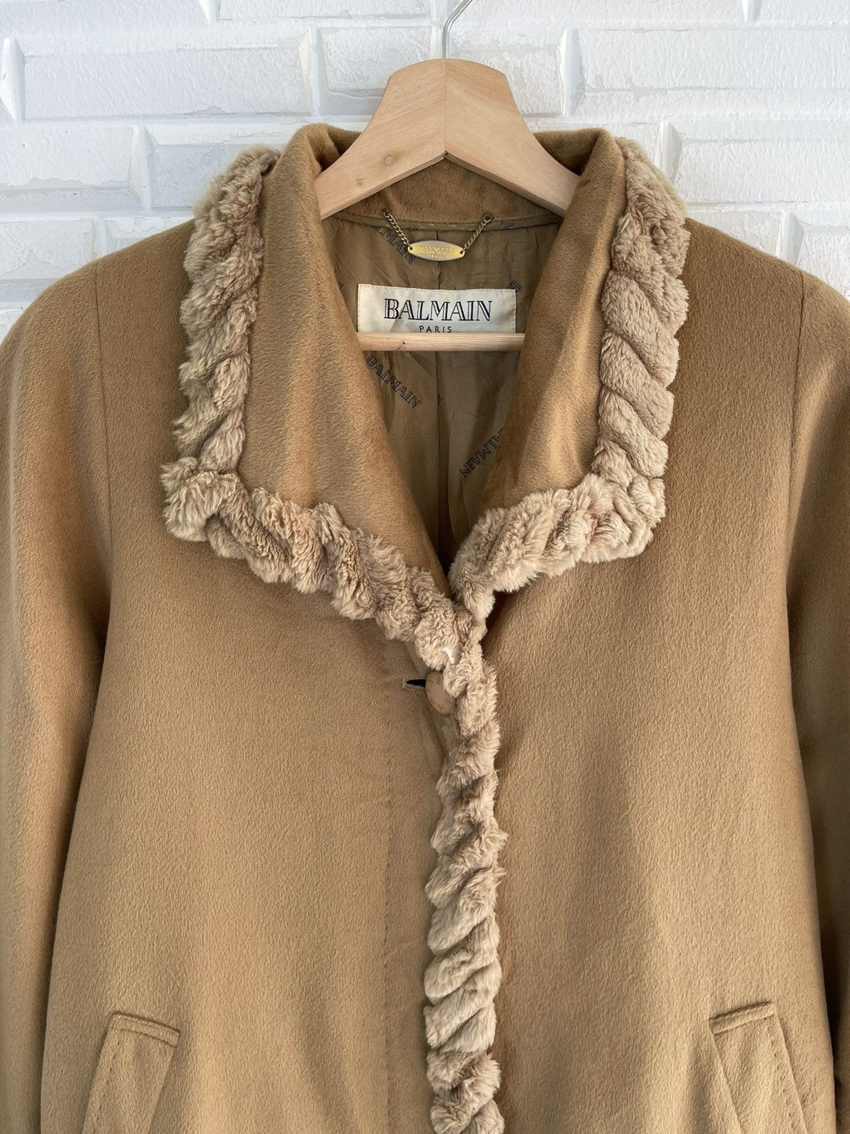 Balmain × Vintage VINTAGE BALMAIN CASHMERE LONG COAT FAUX FUR Size M / US 6-8 / IT 42-44 - 4 Thumbnail