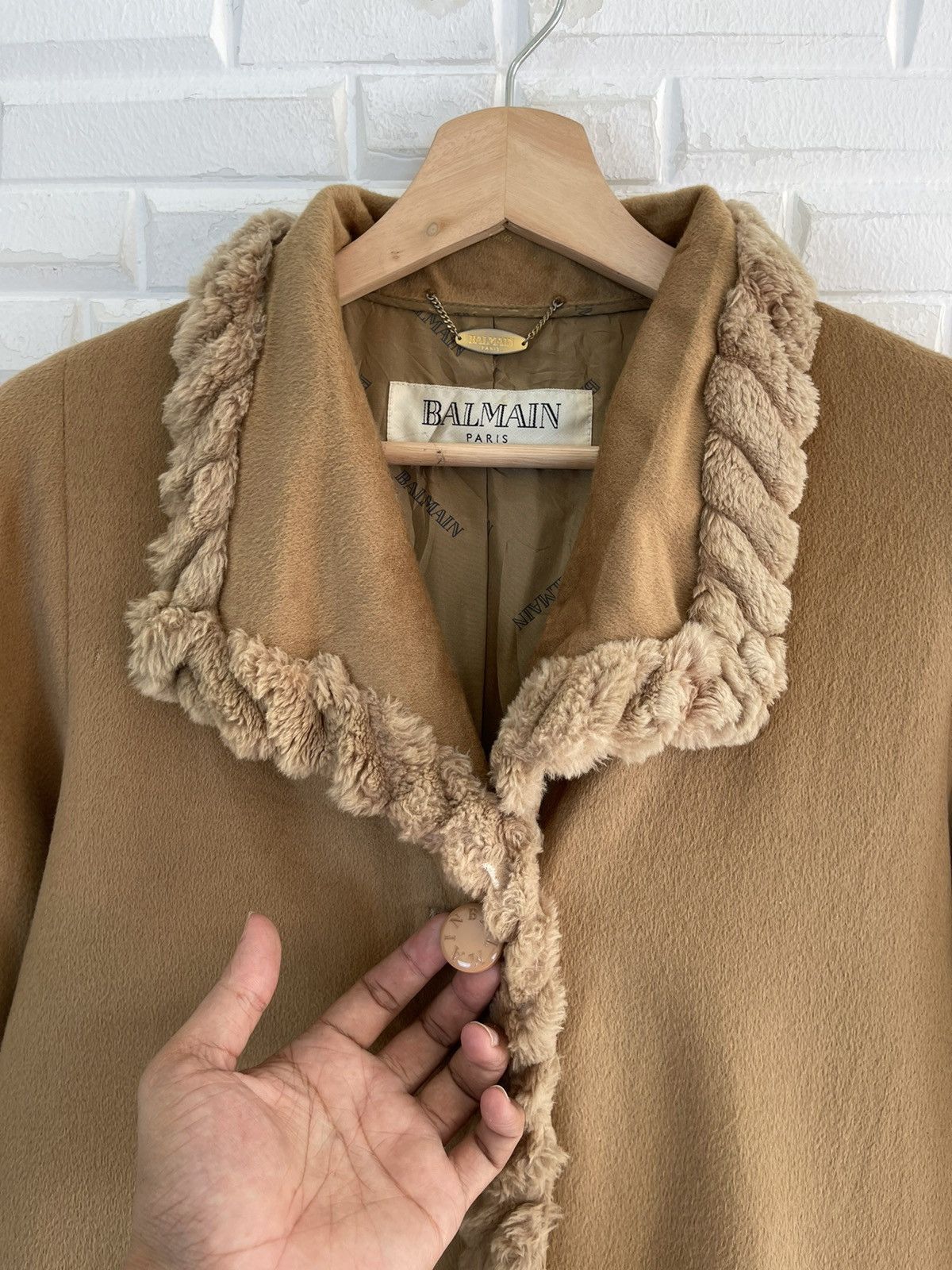 Balmain × Vintage VINTAGE BALMAIN CASHMERE LONG COAT FAUX FUR Size M / US 6-8 / IT 42-44 - 6 Thumbnail