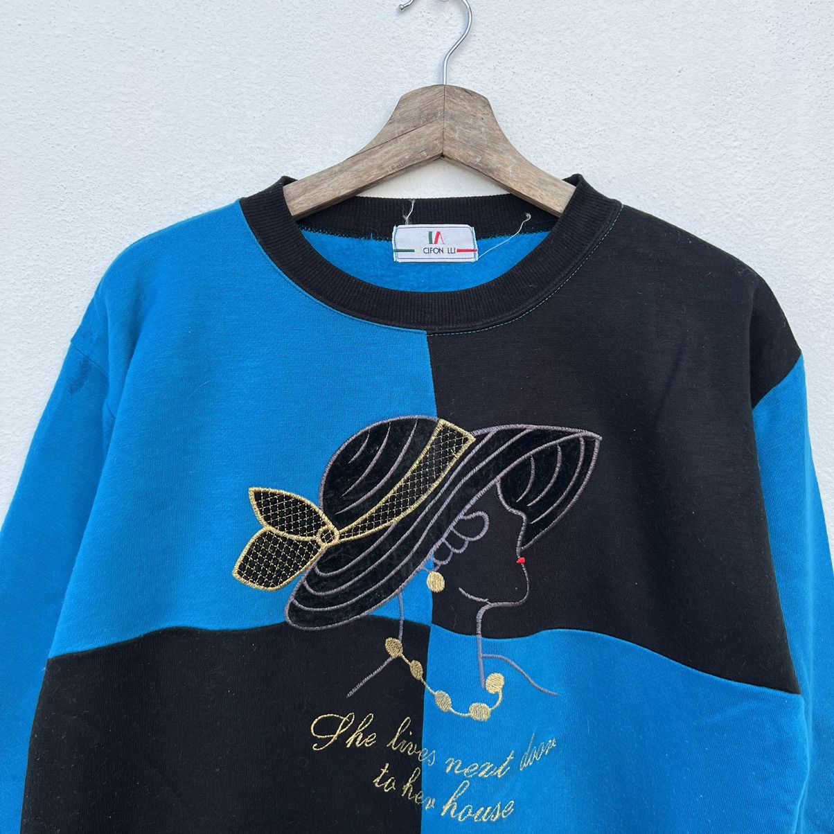 Japanese Brand VINTAGE LACIFONELLI PATCHWORK DESIGN SWEATSHIRT BIG LOGO Size US M / EU 48-50 / 2 - 3 Thumbnail