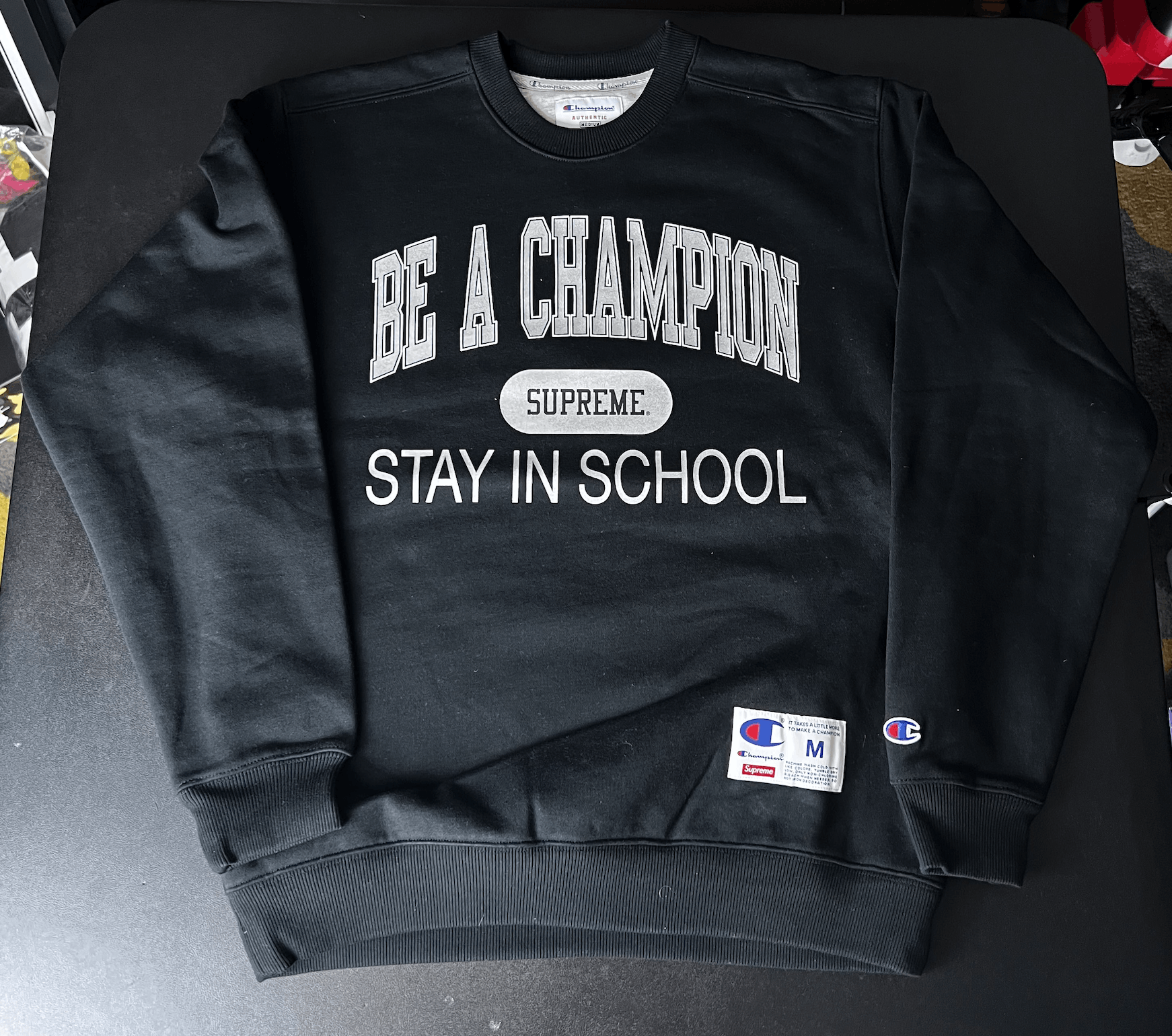 Champion Supreme Stay In School Crewneck | Grailed