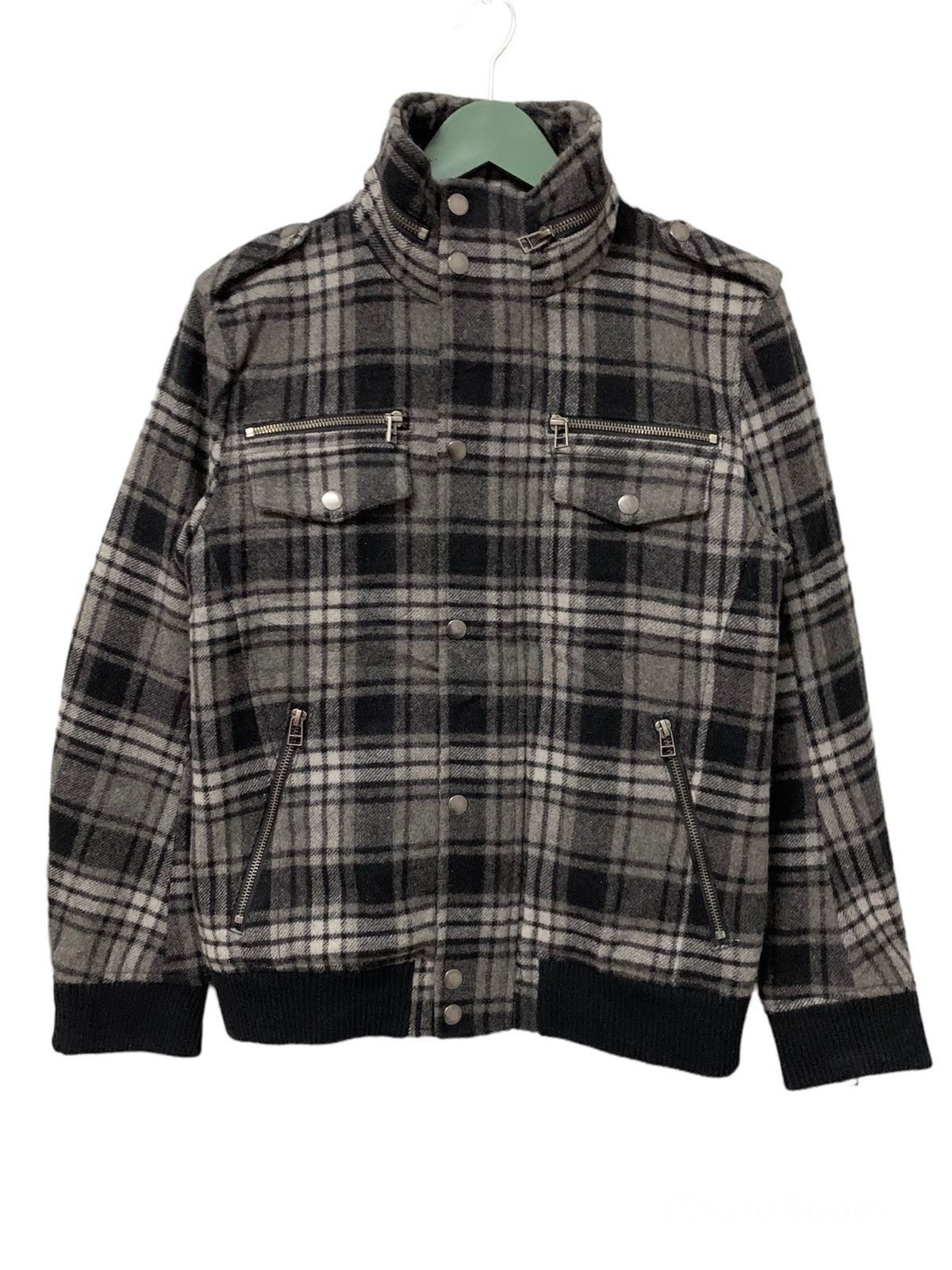 Vintage SEMANTIC DESIGN Multipocket Checkered Wool Jacket