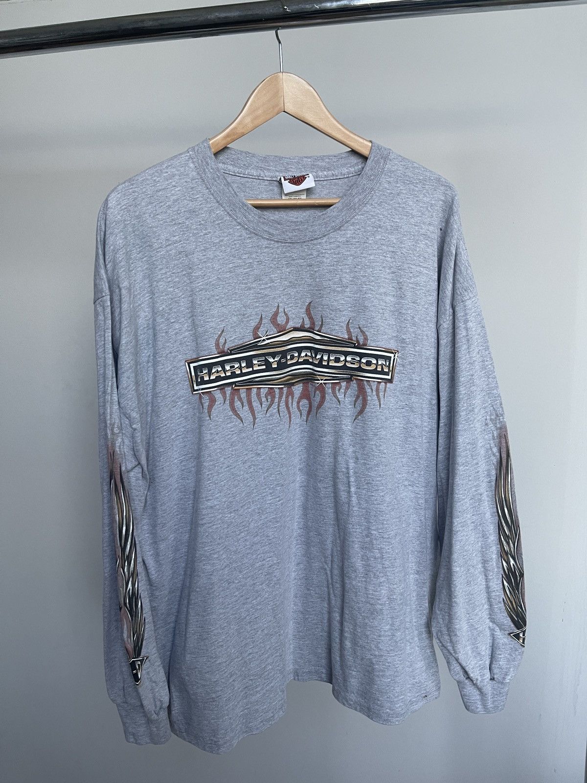 image of Harley Davidson Flames Logo Longsleeve Tee 2Xl in Grey, Men's