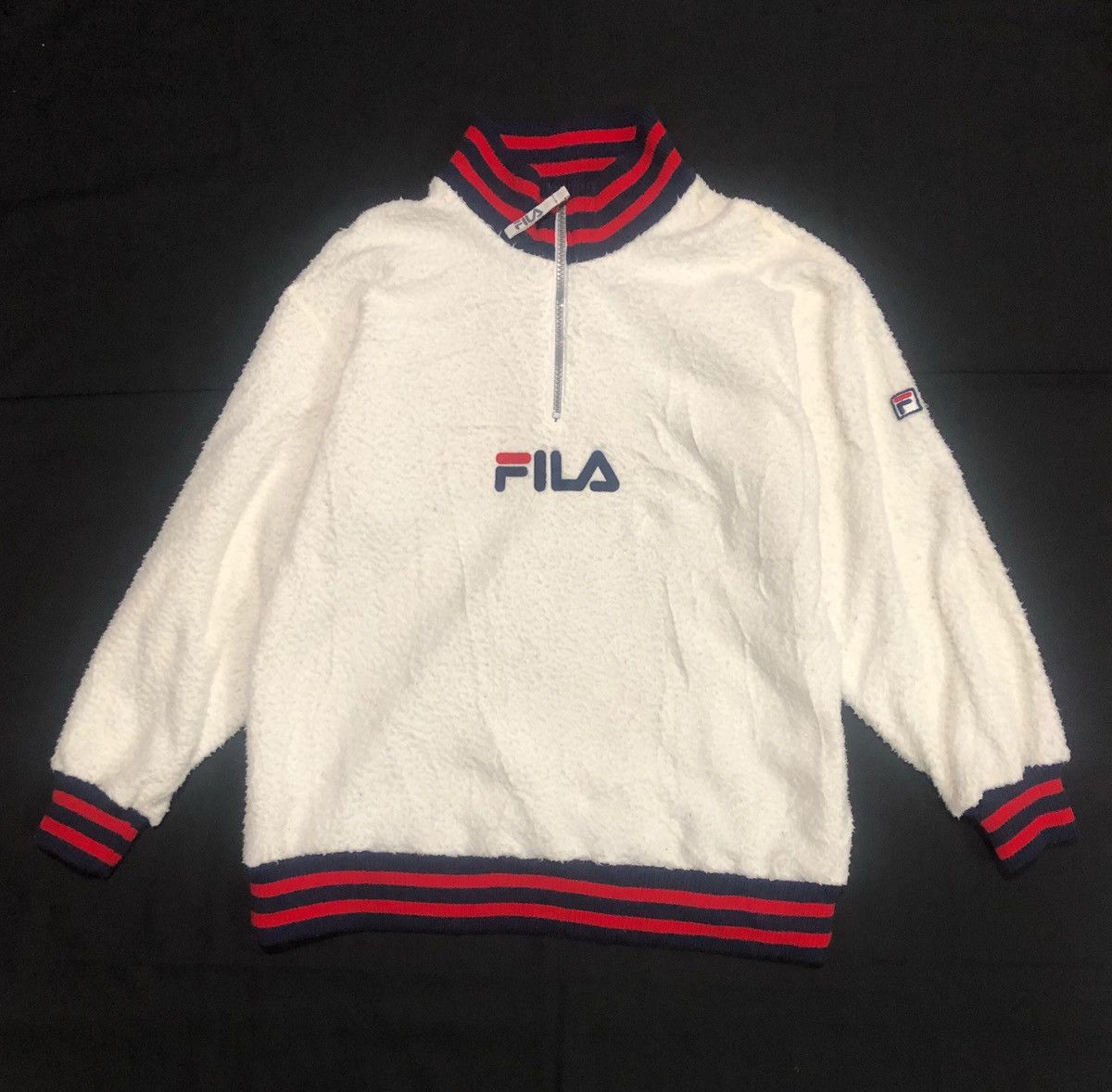 image of Fila Fleece Retro Vintage Long Sleeve in White, Men's (Size Medium)