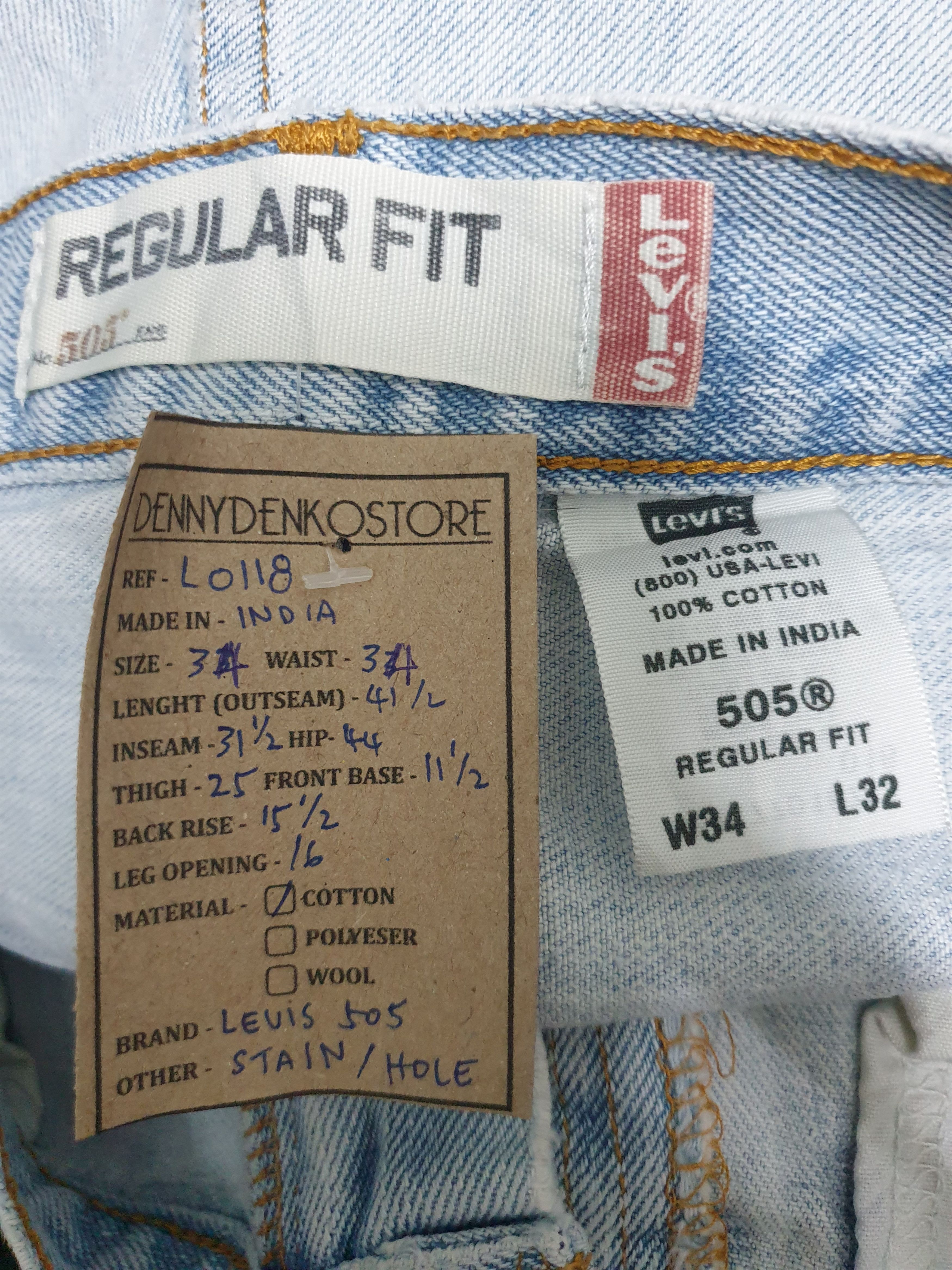 Levi's Vintage Clothing Vintage LEVIS 505 Faded Paint Effect Stain 34X31.5 L0118 Size US 34 / EU 50 - 16 Thumbnail