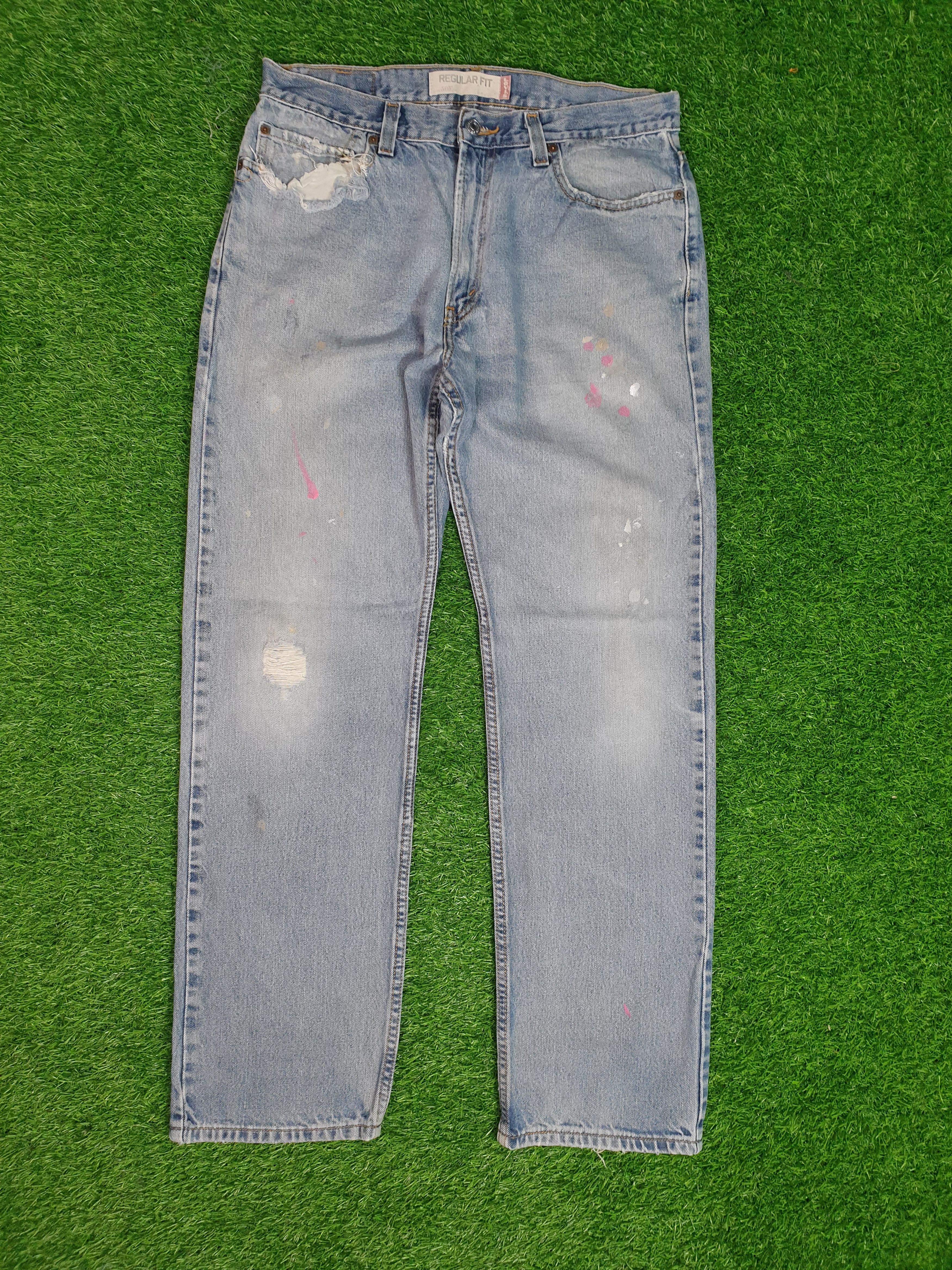 image of Distressed Denim x Levis 505 Light Wash Faded Distressed 34X32 Jeans L0123 in Faded Blue, Men's