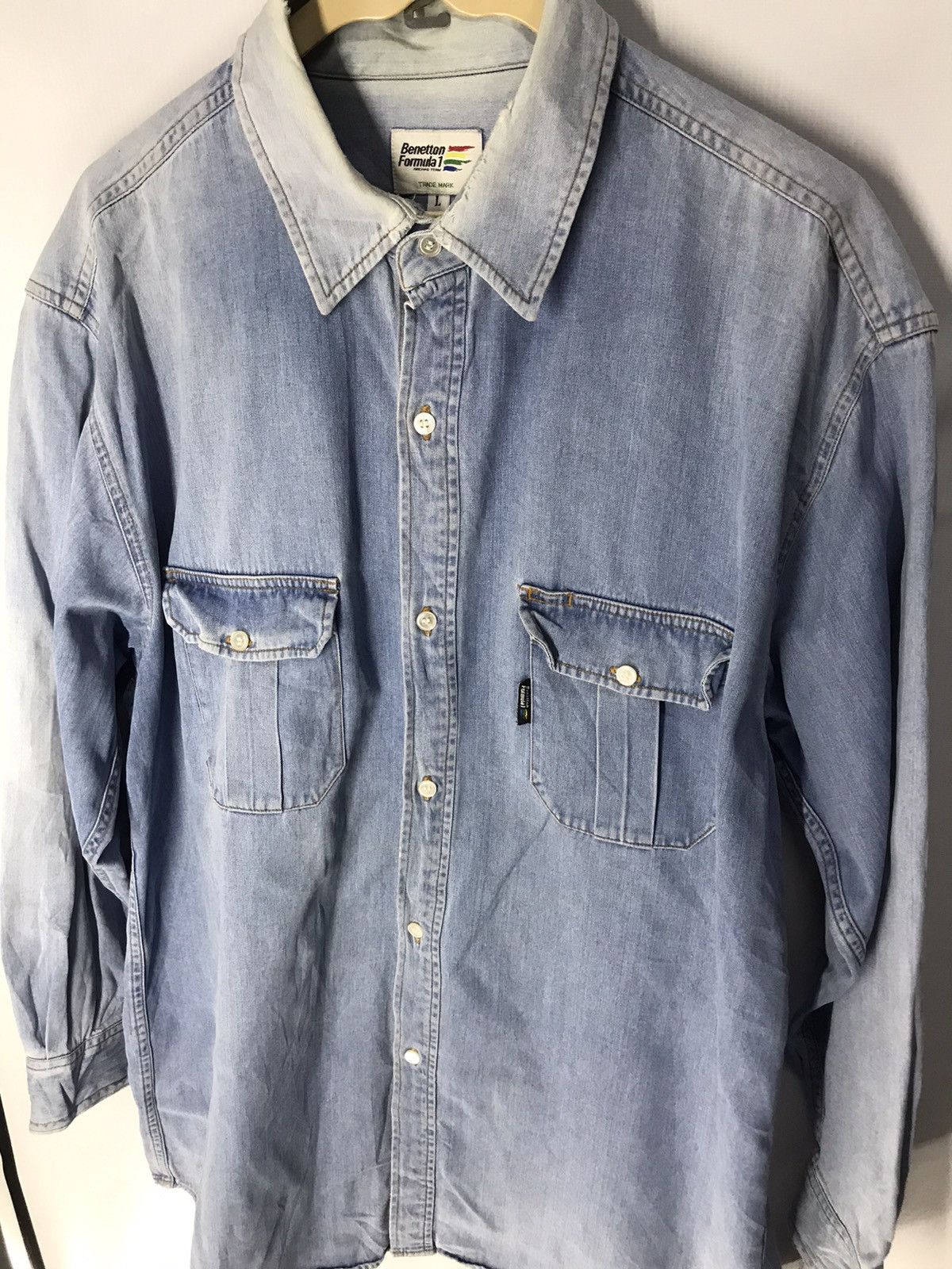 Sports Specialties × United Colors Of Benetton Distressed denim shirt Benetton formula one racing team Size US L / EU 52-54 / 3 - 6 Thumbnail
