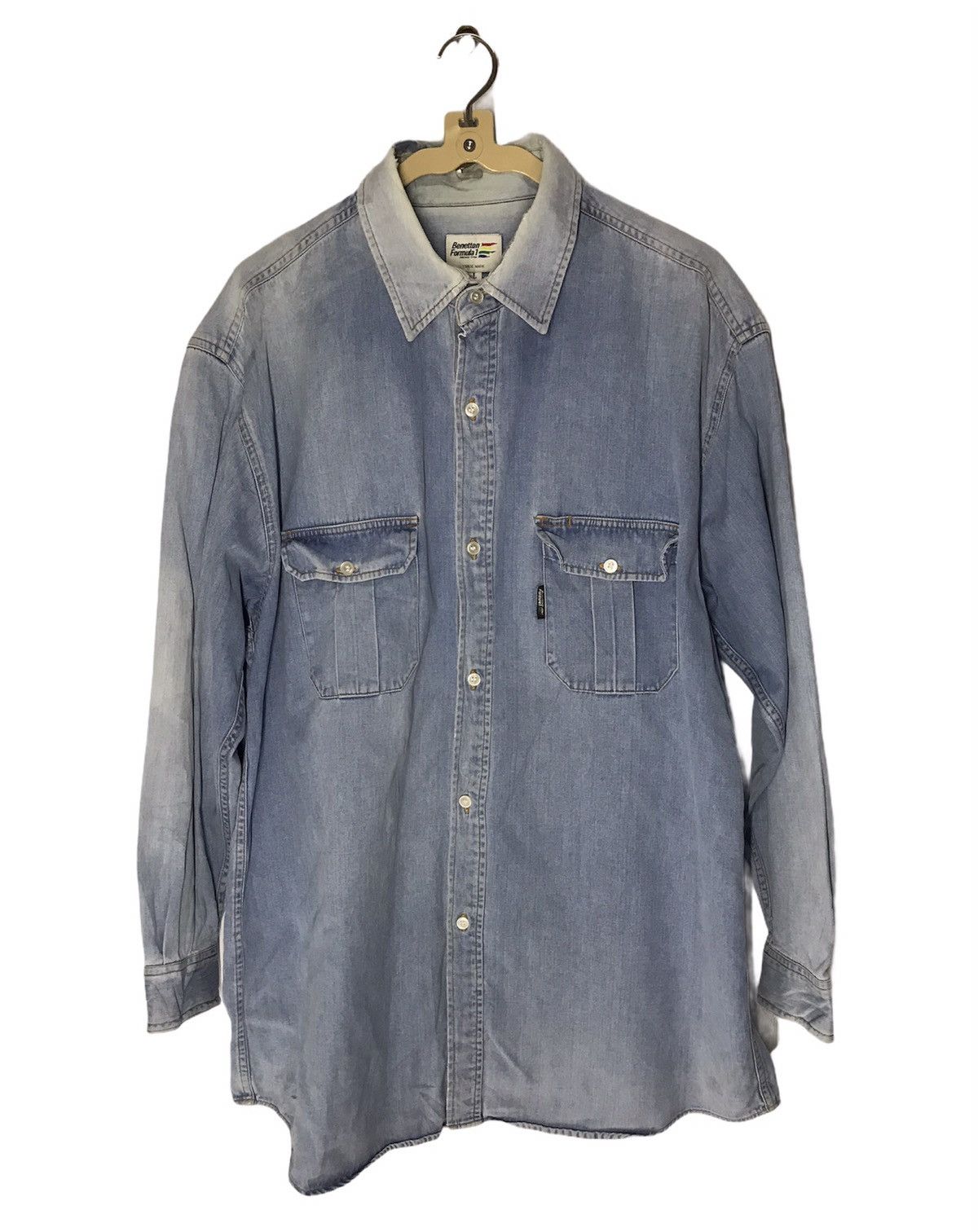 Sports Specialties × United Colors Of Benetton Distressed denim shirt Benetton formula one racing team Size US L / EU 52-54 / 3 - 1 Thumbnail