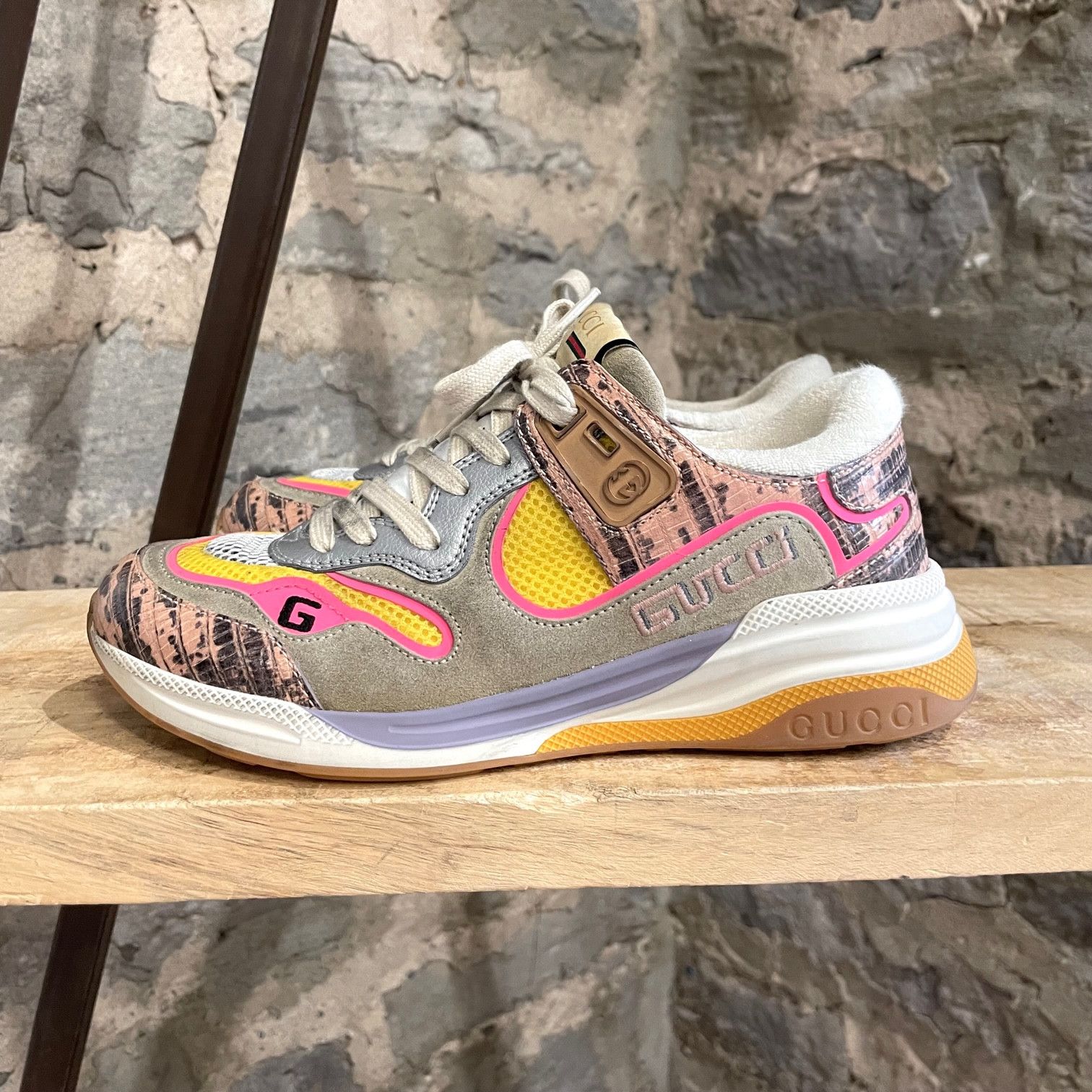 Gucci Gucci Multicolour Pink Distressed Ultrapace Sneakers Size US 7 / IT 37 - 7 Thumbnail