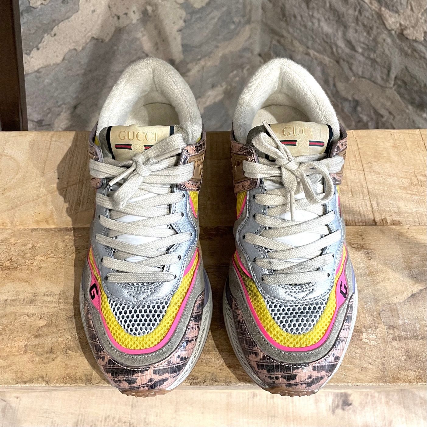 Gucci Gucci Multicolour Pink Distressed Ultrapace Sneakers Size US 7 / IT 37 - 3 Thumbnail