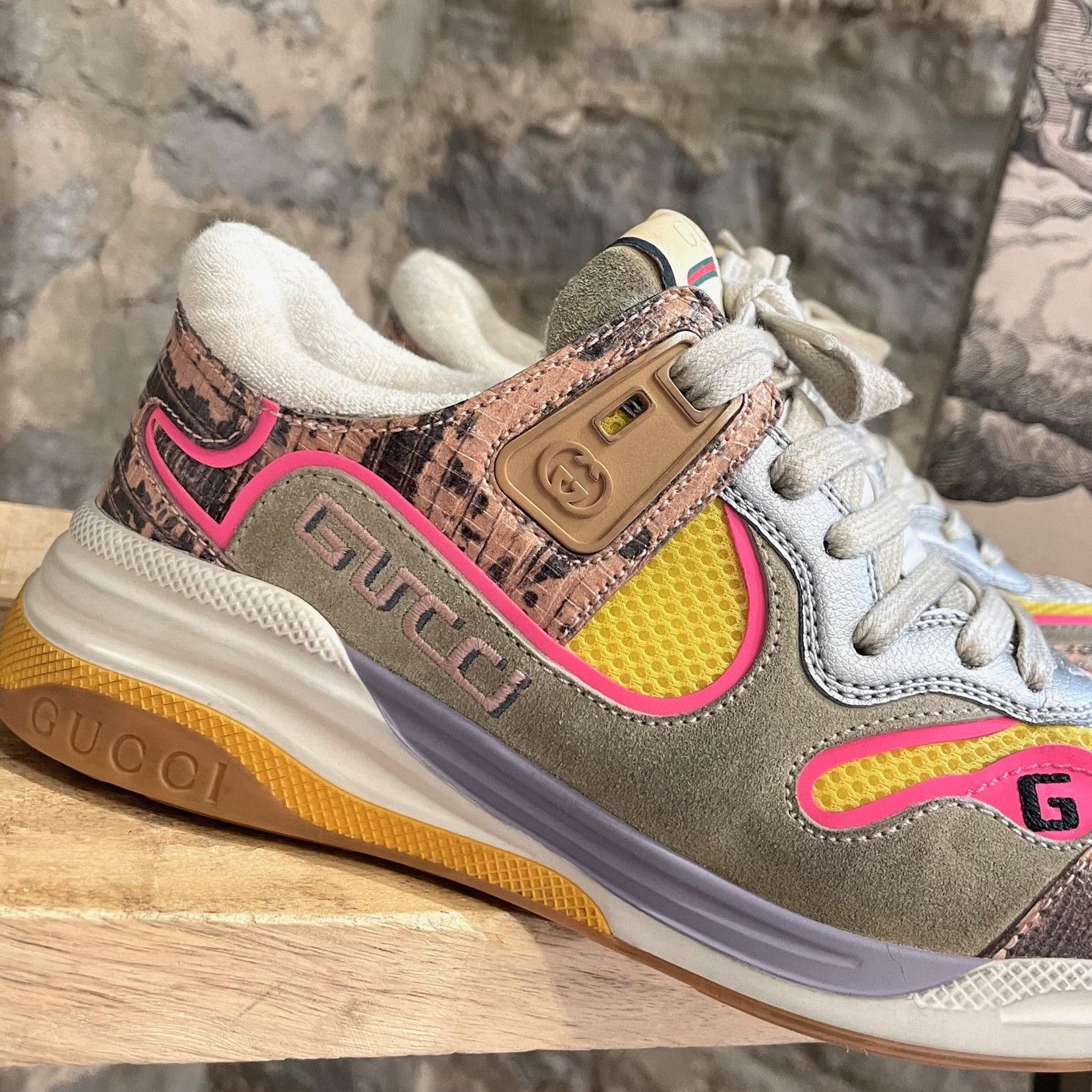 Gucci Gucci Multicolour Pink Distressed Ultrapace Sneakers Size US 7 / IT 37 - 2 Thumbnail